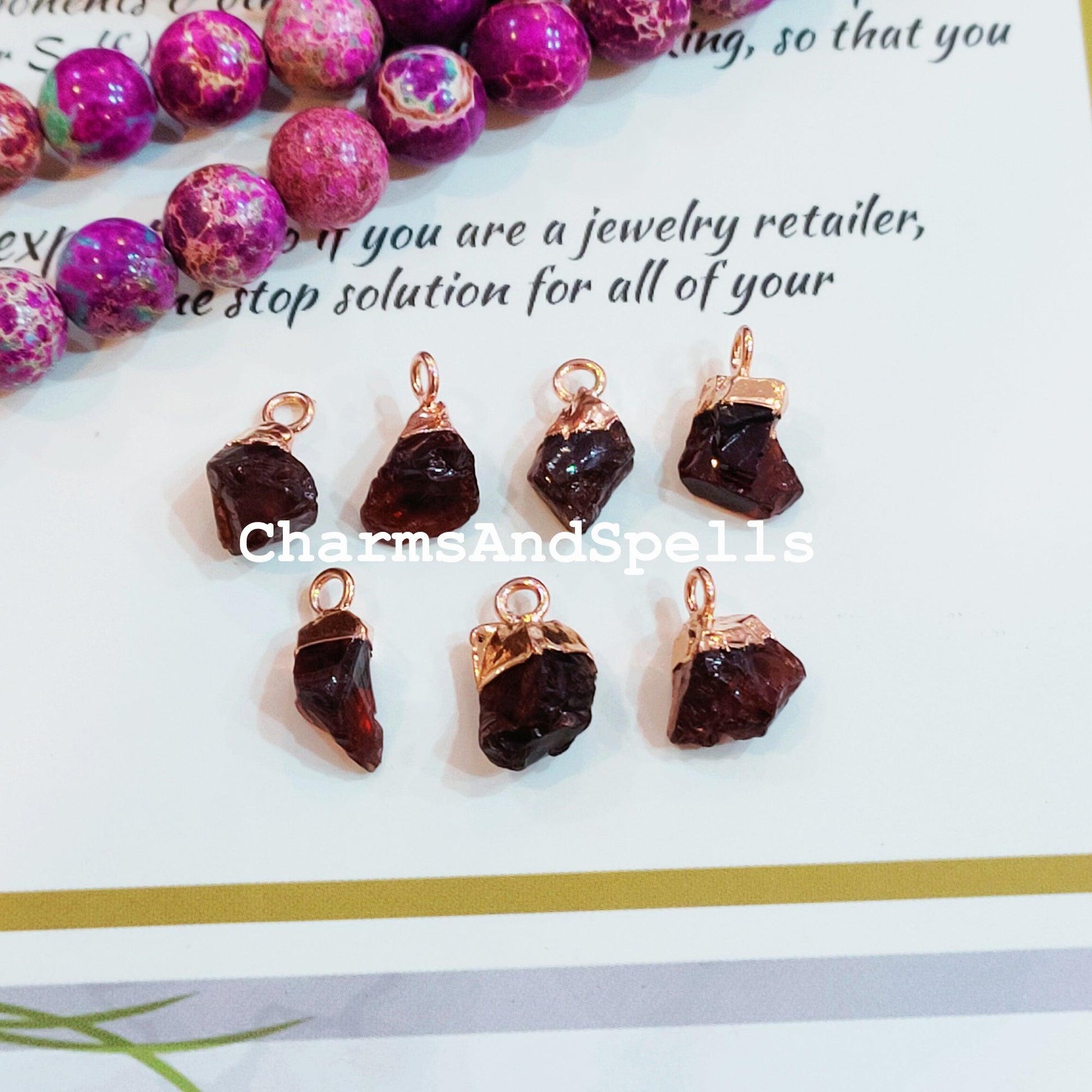 Red Garnet Pendant Connectors, Rough Connectors, Electroplated Single Bail Connectors, Natural Raw Garnet, Jewelry Making Connectors - Charms And Spells