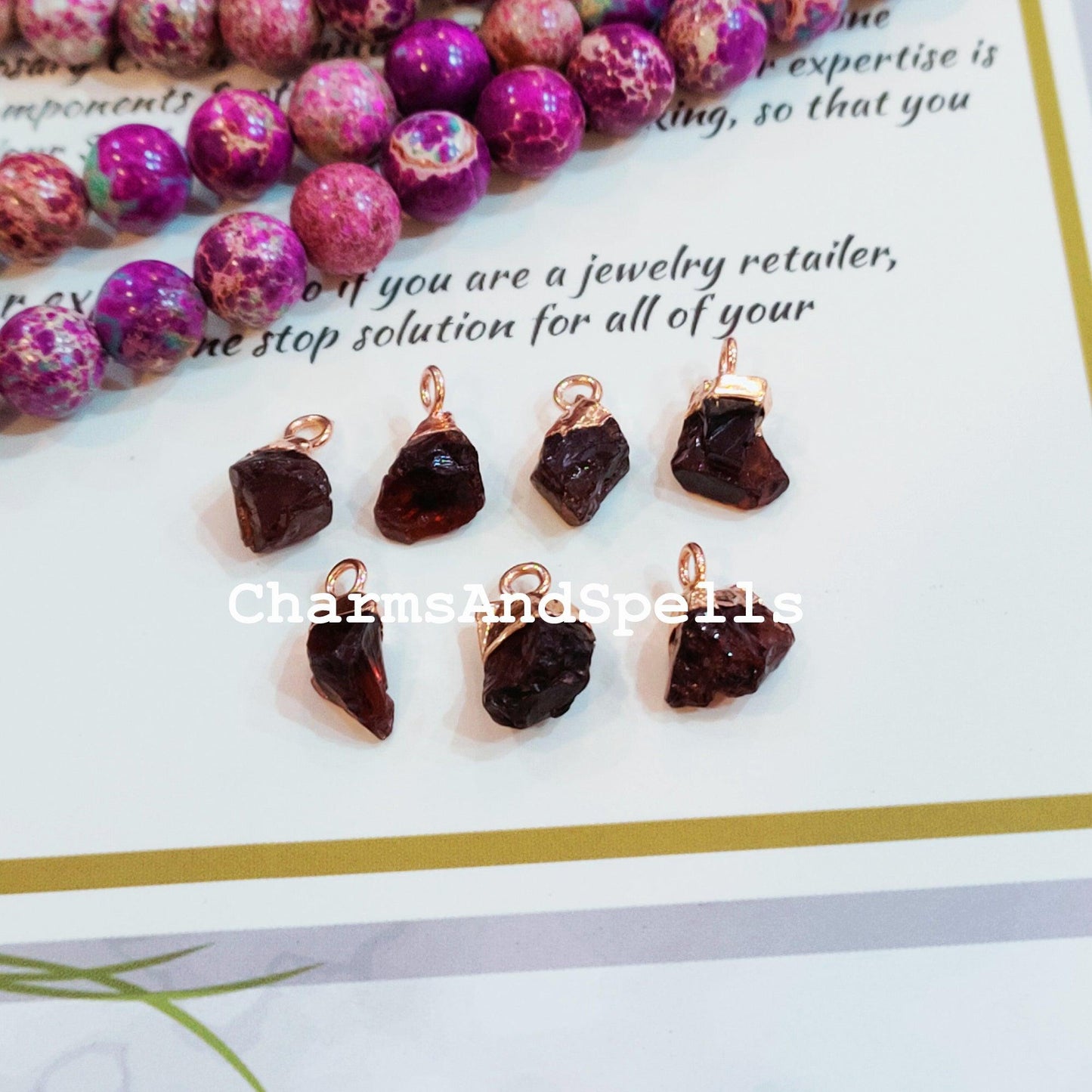 Red Garnet Pendant Connectors, Rough Connectors, Electroplated Single Bail Connectors, Natural Raw Garnet, Jewelry Making Connectors - Charms And Spells