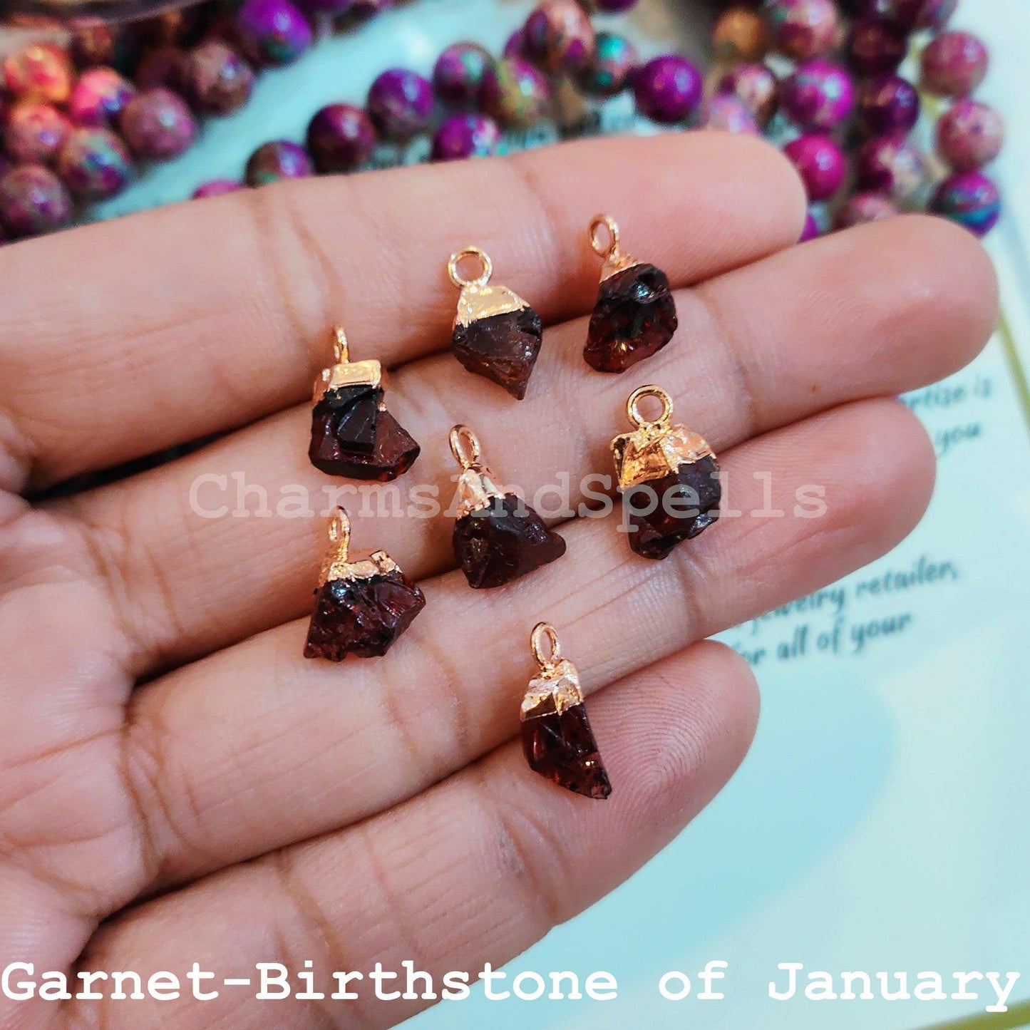 Red Garnet Pendant Connectors, Rough Connectors, Electroplated Single Bail Connectors, Natural Raw Garnet, Jewelry Making Connectors - Charms And Spells