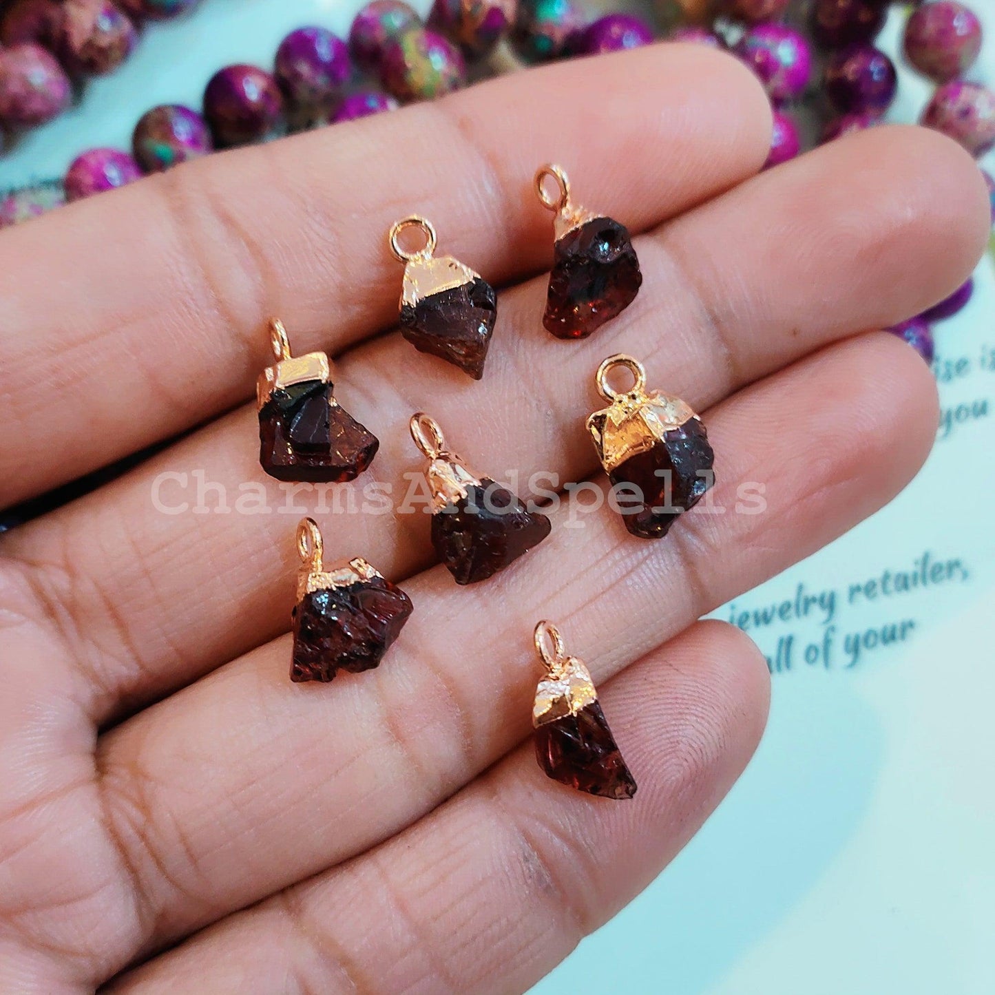 Red Garnet Pendant Connectors, Rough Connectors, Electroplated Single Bail Connectors, Natural Raw Garnet, Jewelry Making Connectors - Charms And Spells