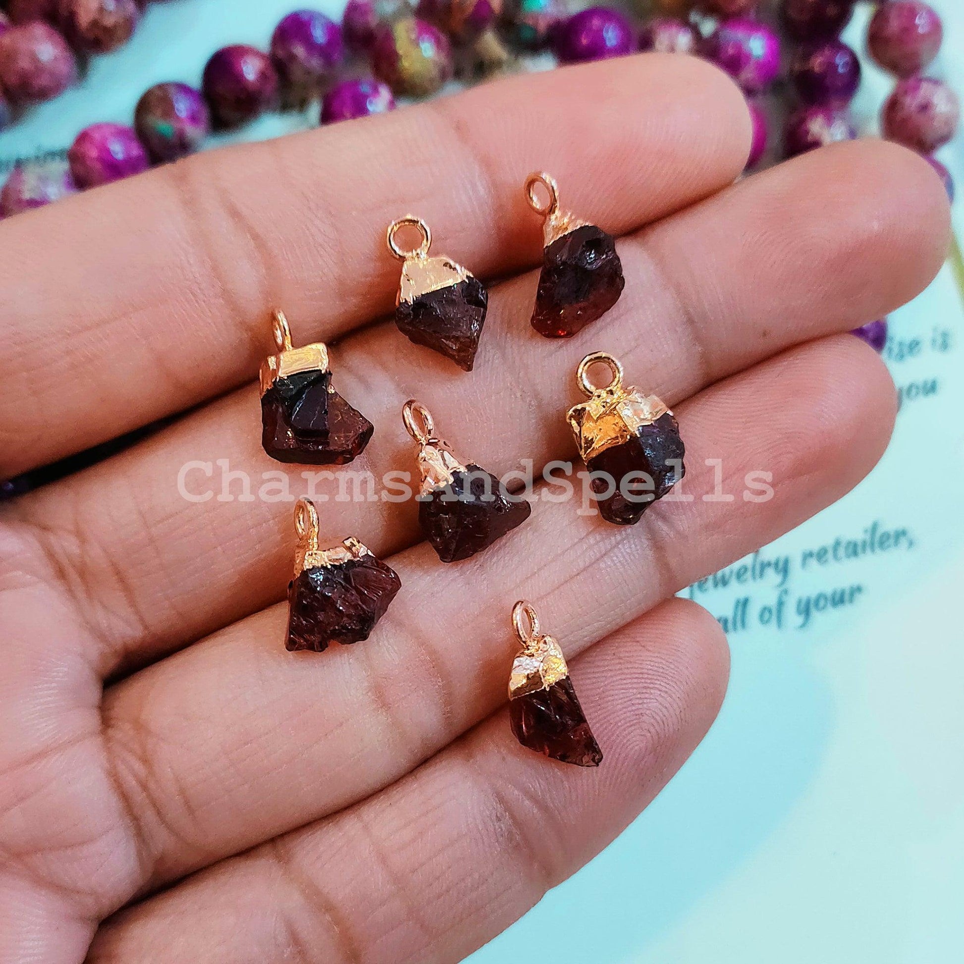 Red Garnet Pendant Connectors, Rough Connectors, Electroplated Single Bail Connectors, Natural Raw Garnet, Jewelry Making Connectors - Charms And Spells