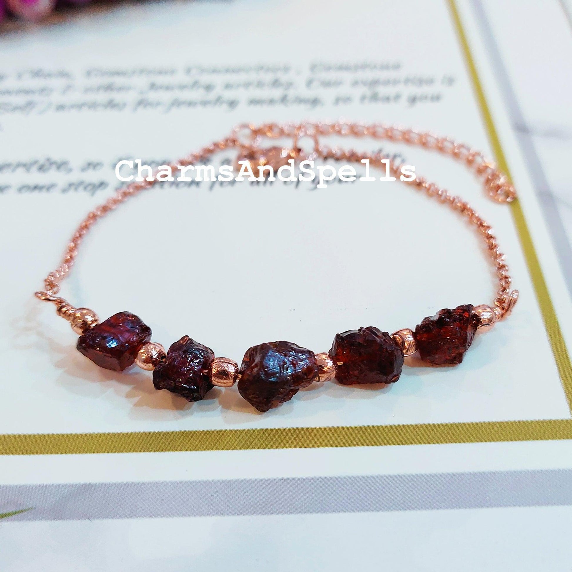 Raw Garnet bracelet, Women bracelet, Birthstone gift, Raw garnet bracelet, healing crystals bracelet - Charms And Spells