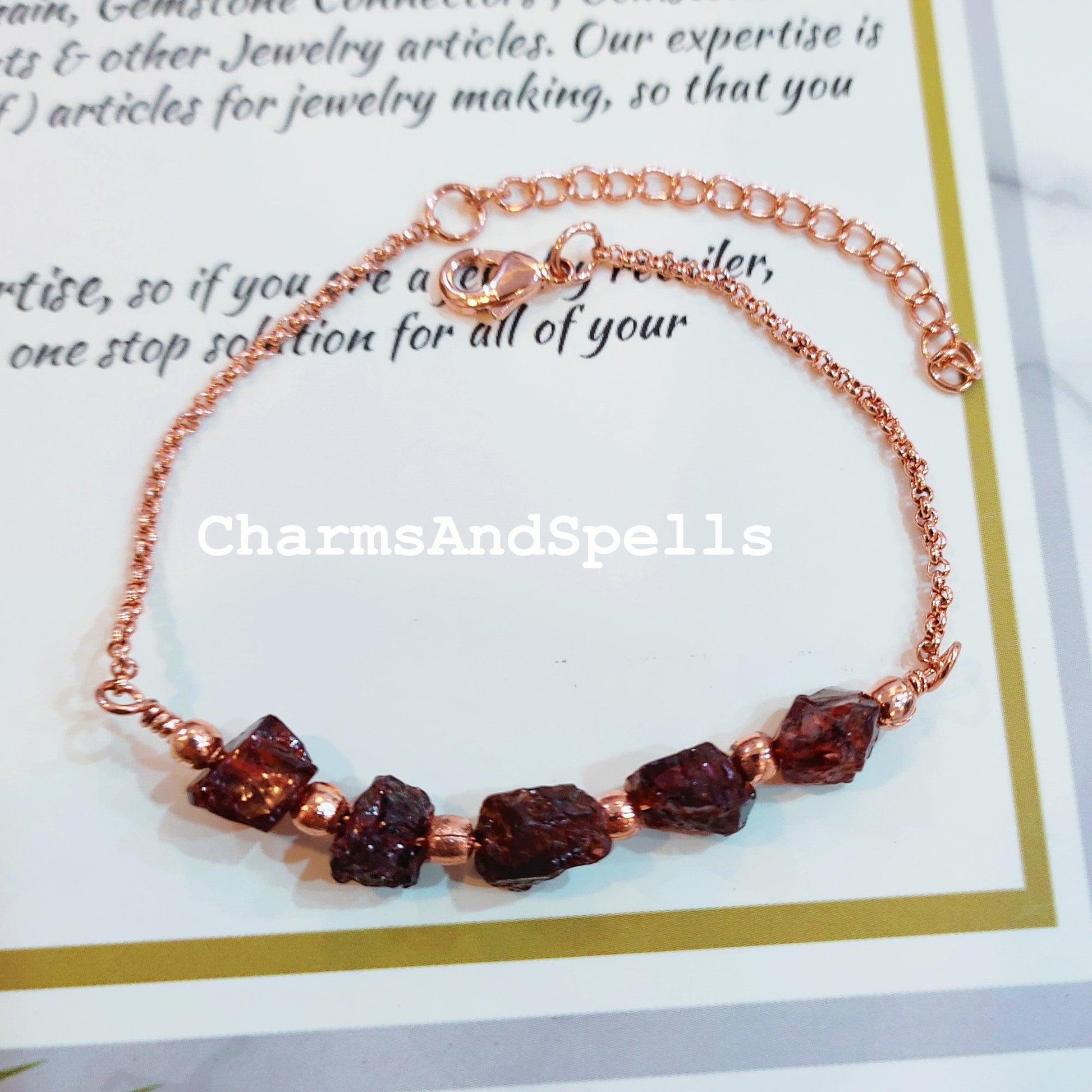 Raw Garnet bracelet, Women bracelet, Birthstone gift, Raw garnet bracelet, healing crystals bracelet - Charms And Spells