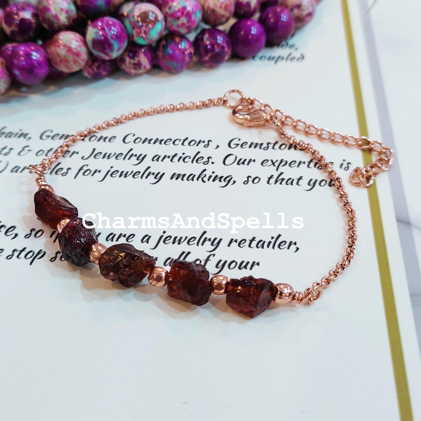 Raw Garnet bracelet, Women bracelet, Birthstone gift, Raw garnet bracelet, healing crystals bracelet - Charms And Spells