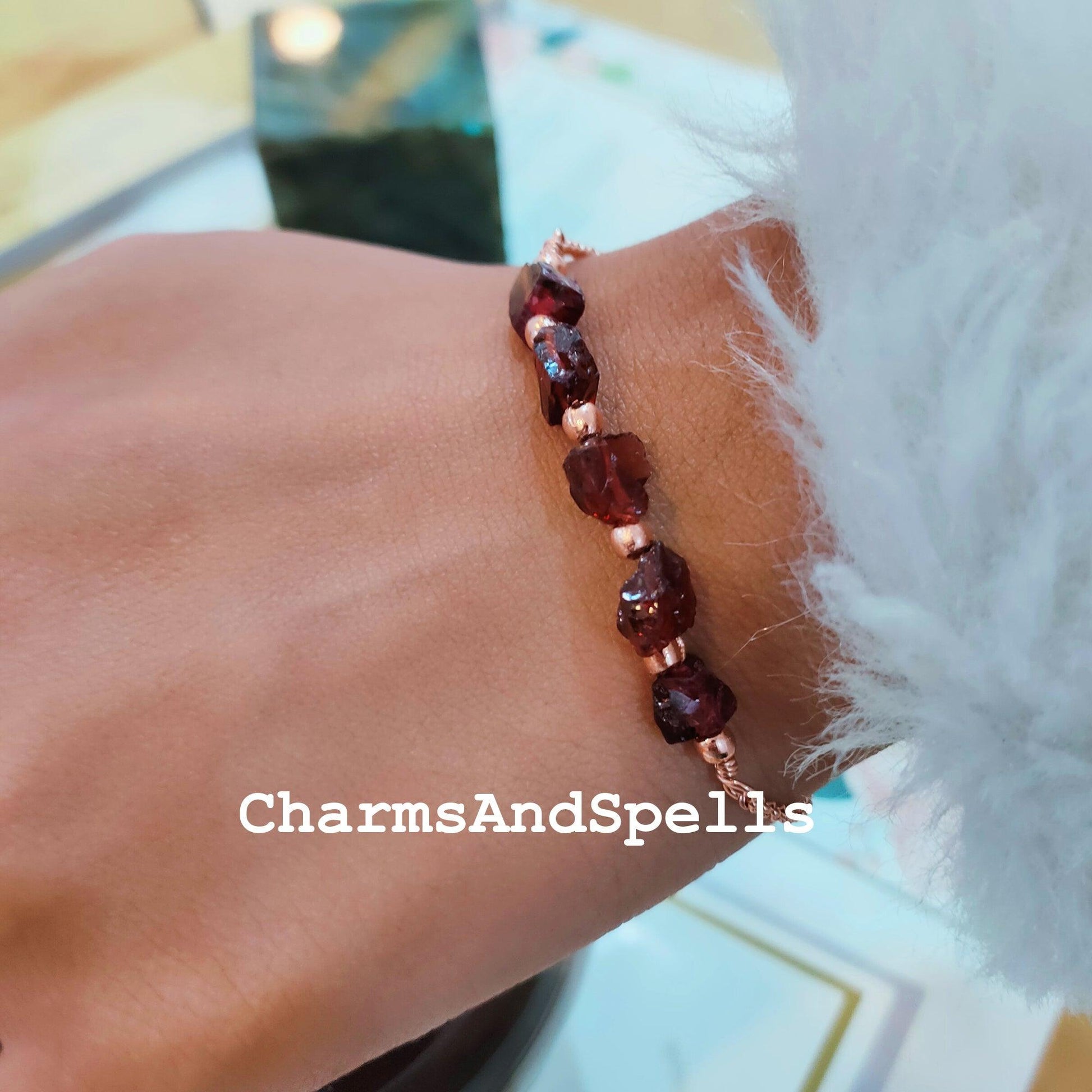 Raw Garnet bracelet, Women bracelet, Birthstone gift, Raw garnet bracelet, healing crystals bracelet - Charms And Spells