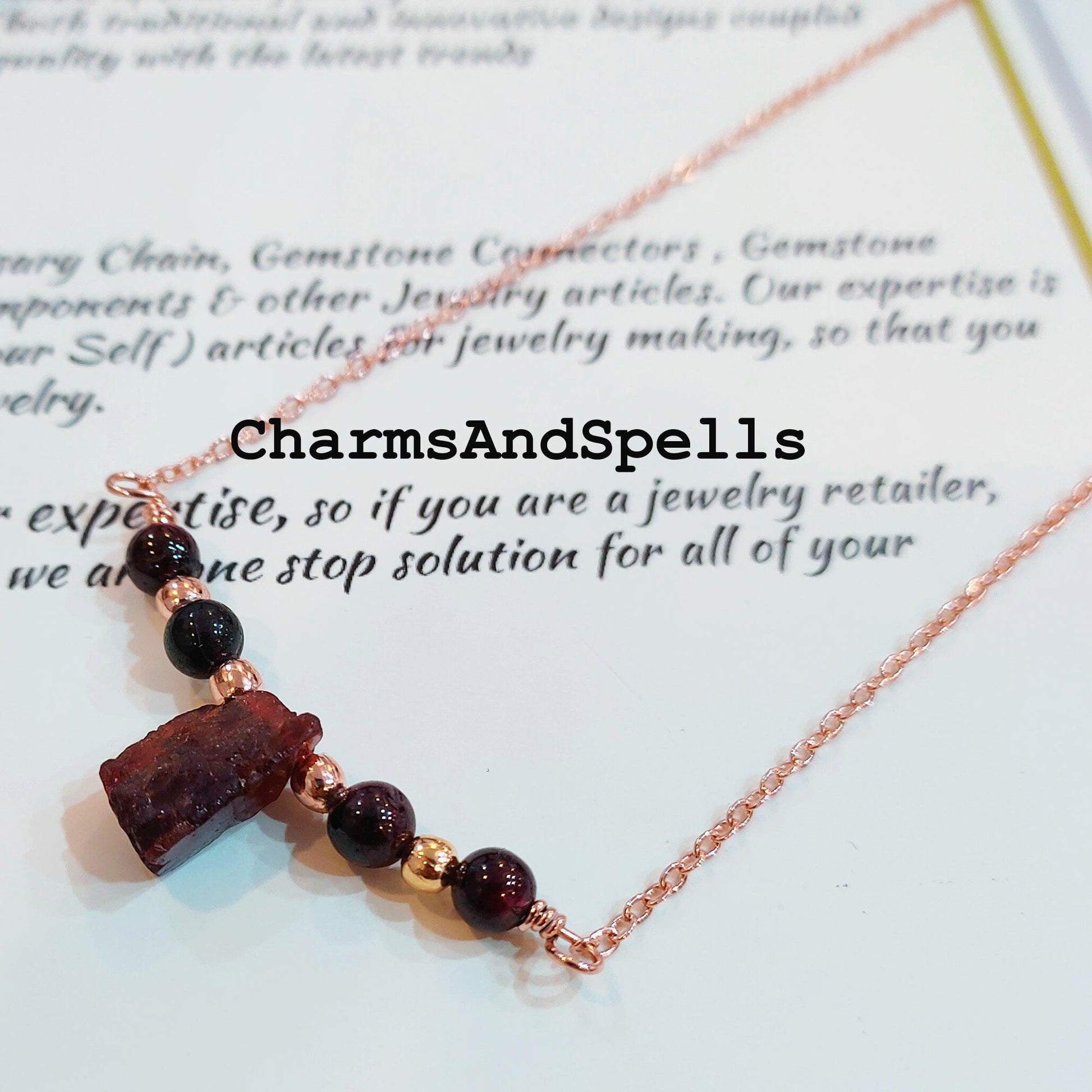 Raw Red Garnet Necklace, Healing Necklace, Birthstone Jewelry, Garnet Jewelry, Gift For Women, Ethnic Necklace, Beaded Necklace - Charms And Spells