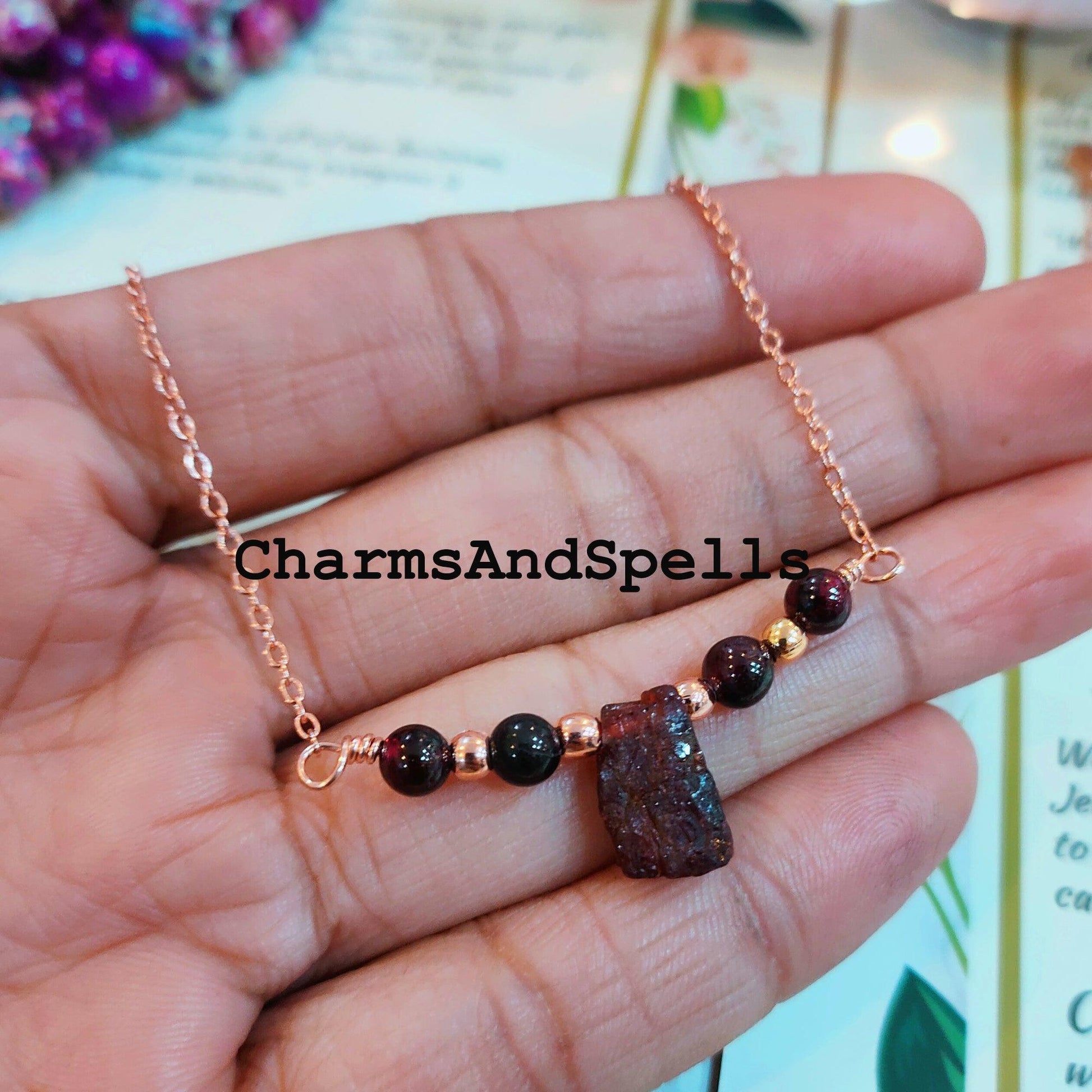 Raw Red Garnet Necklace, Healing Necklace, Birthstone Jewelry, Garnet Jewelry, Gift For Women, Ethnic Necklace, Beaded Necklace - Charms And Spells