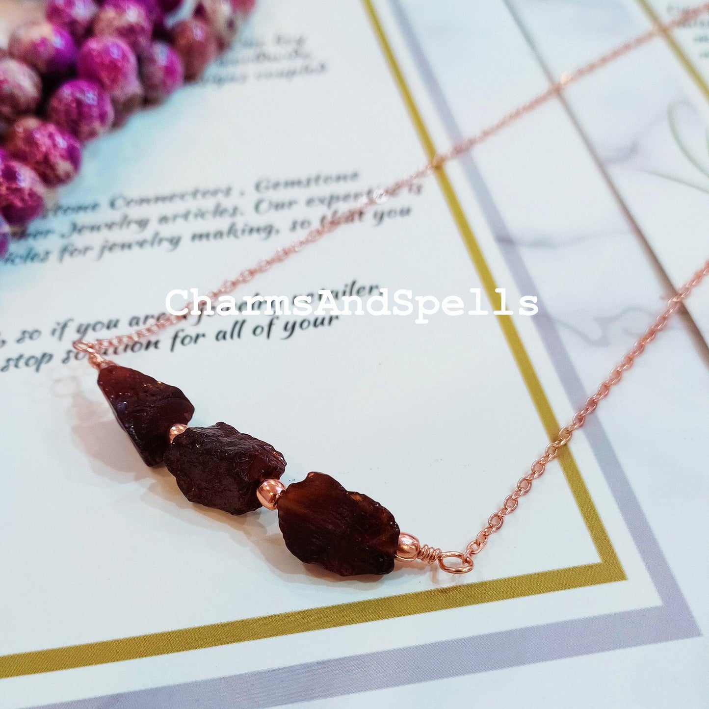 Rough Red Garnet Necklace, Gemstone Necklace, January Birthstone, Ethnic Jewelry, Gift For Her, Garnet Necklace, Hippie Necklace - Charms And Spells