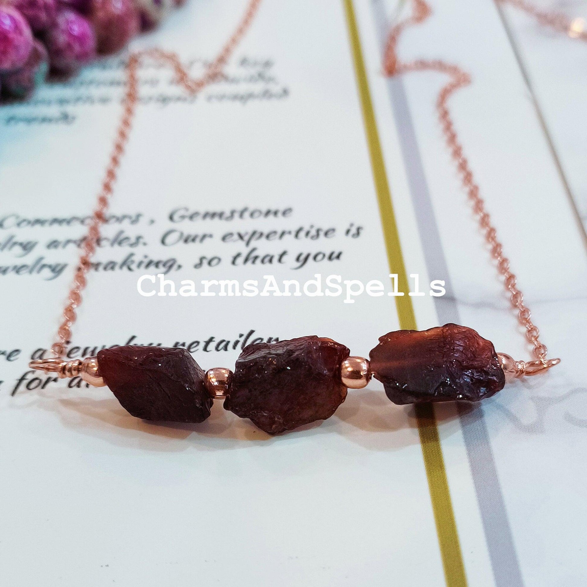 Rough Red Garnet Necklace, Gemstone Necklace, January Birthstone, Ethnic Jewelry, Gift For Her, Garnet Necklace, Hippie Necklace - Charms And Spells