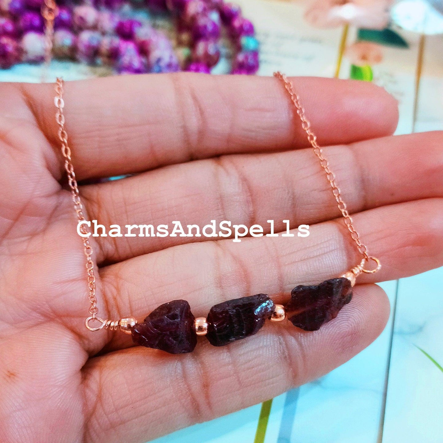 Rough Red Garnet Necklace, Gemstone Necklace, January Birthstone, Ethnic Jewelry, Gift For Her, Garnet Necklace, Hippie Necklace - Charms And Spells