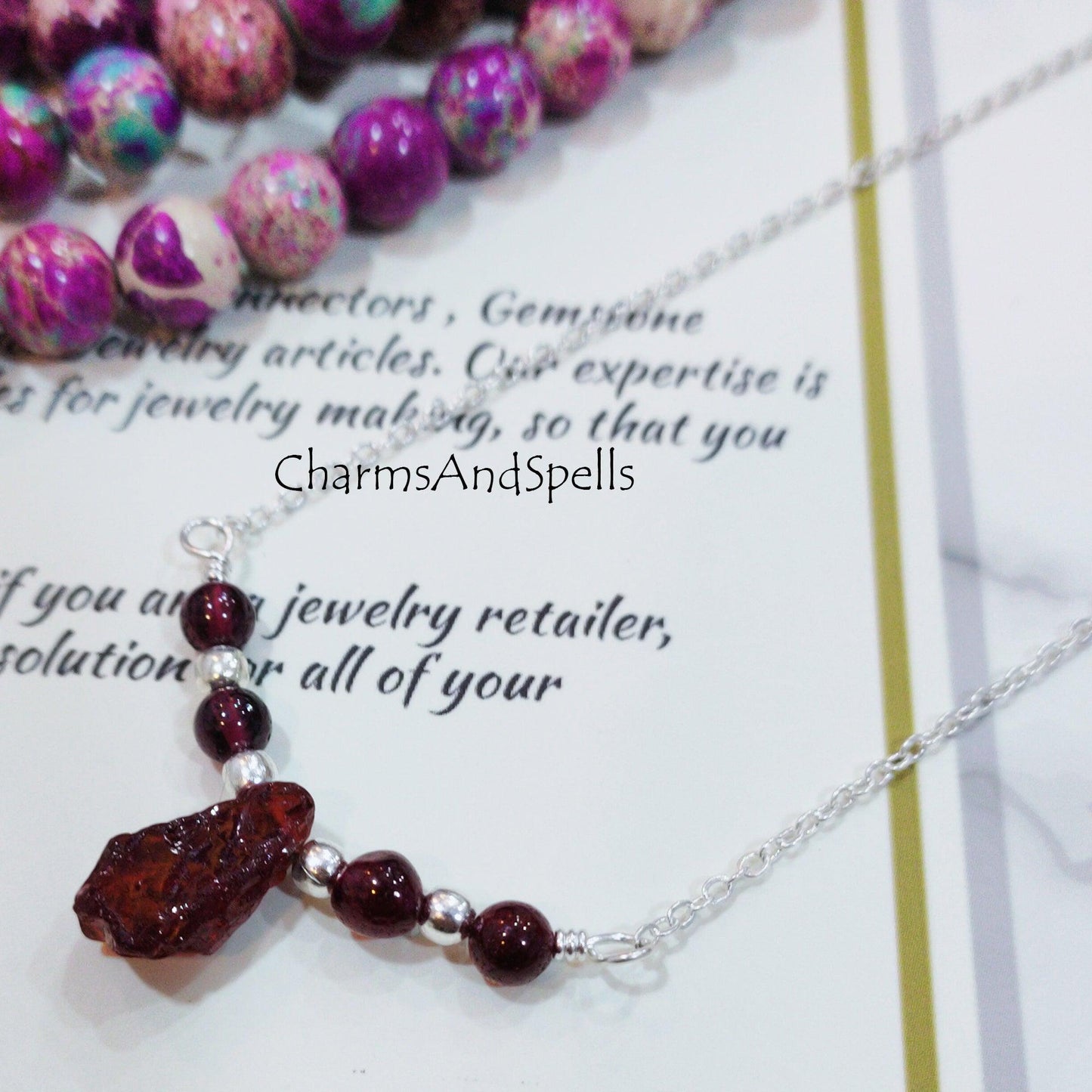 Raw Garnet Necklace, Raw Crystal Necklace, Red Crystal Necklace, January Birthstone Necklace, Garnet Necklace - Charms And Spells