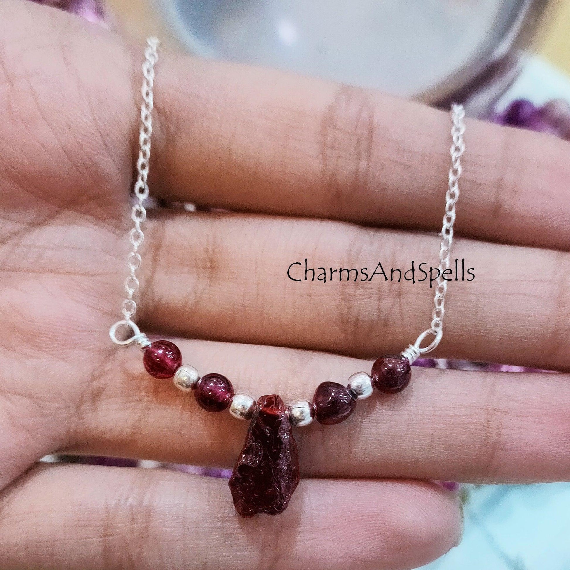 Raw Garnet Necklace, Raw Crystal Necklace, Red Crystal Necklace, January Birthstone Necklace, Garnet Necklace - Charms And Spells