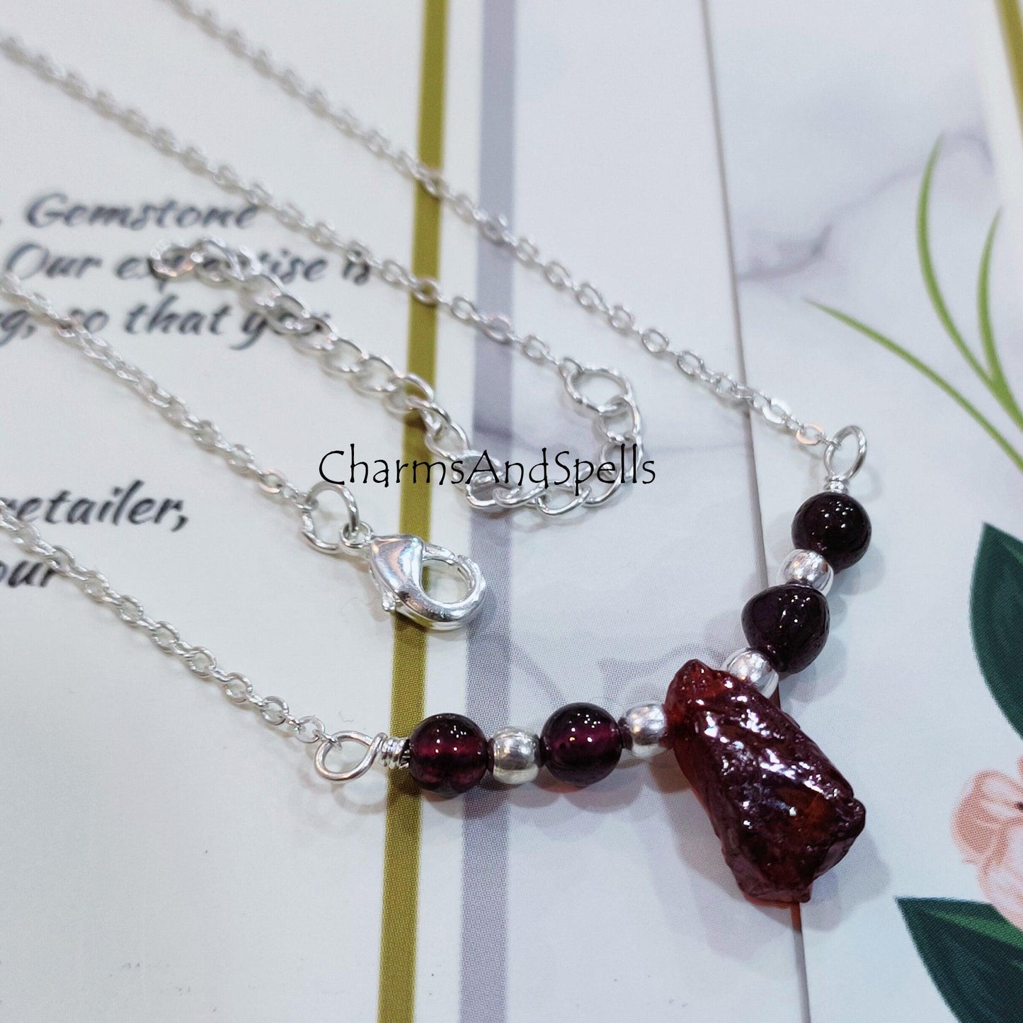 Raw Garnet Necklace, Raw Crystal Necklace, Red Crystal Necklace, January Birthstone Necklace, Garnet Necklace - Charms And Spells