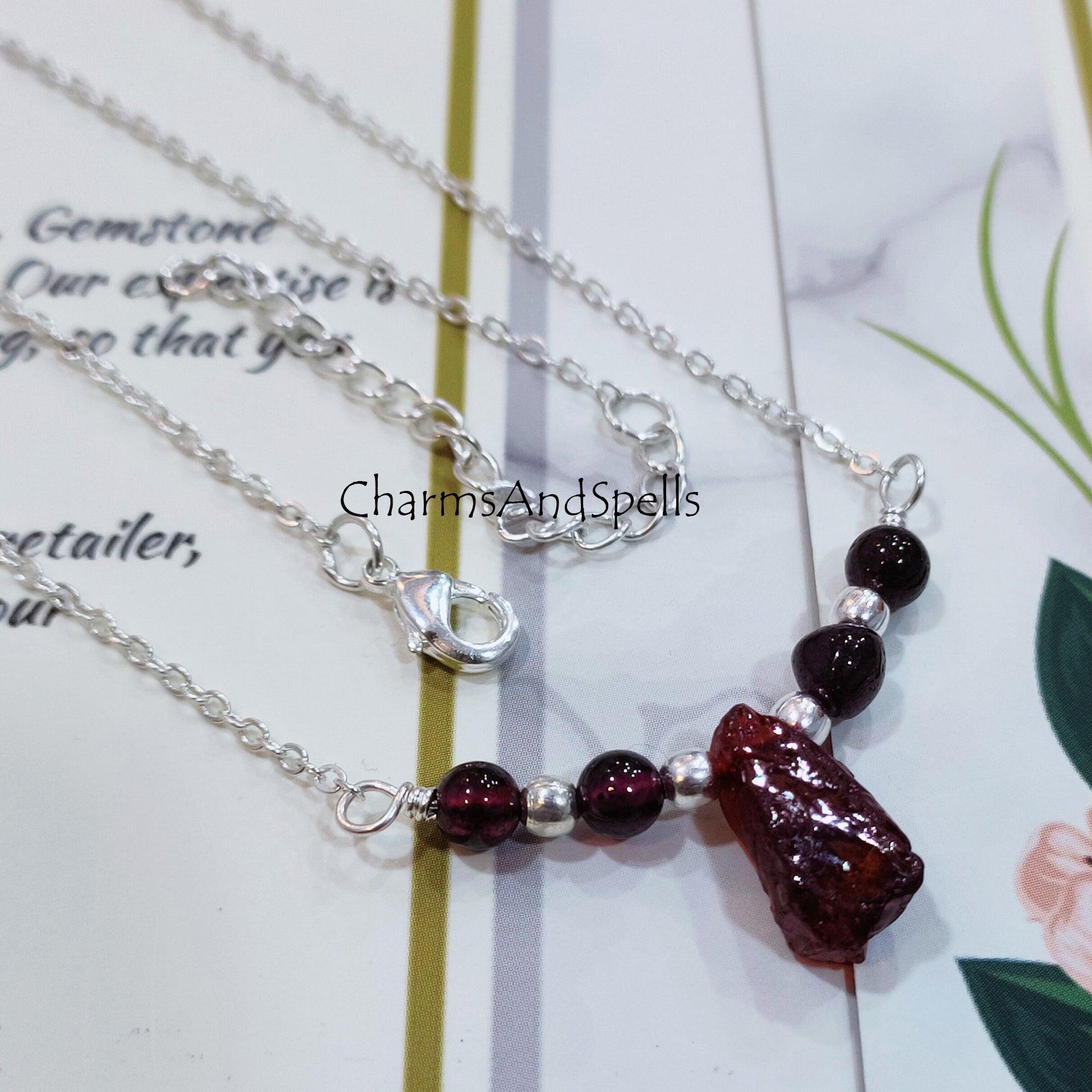 Raw Garnet Necklace, Raw Crystal Necklace, Red Crystal Necklace, January Birthstone Necklace, Garnet Necklace - Charms And Spells