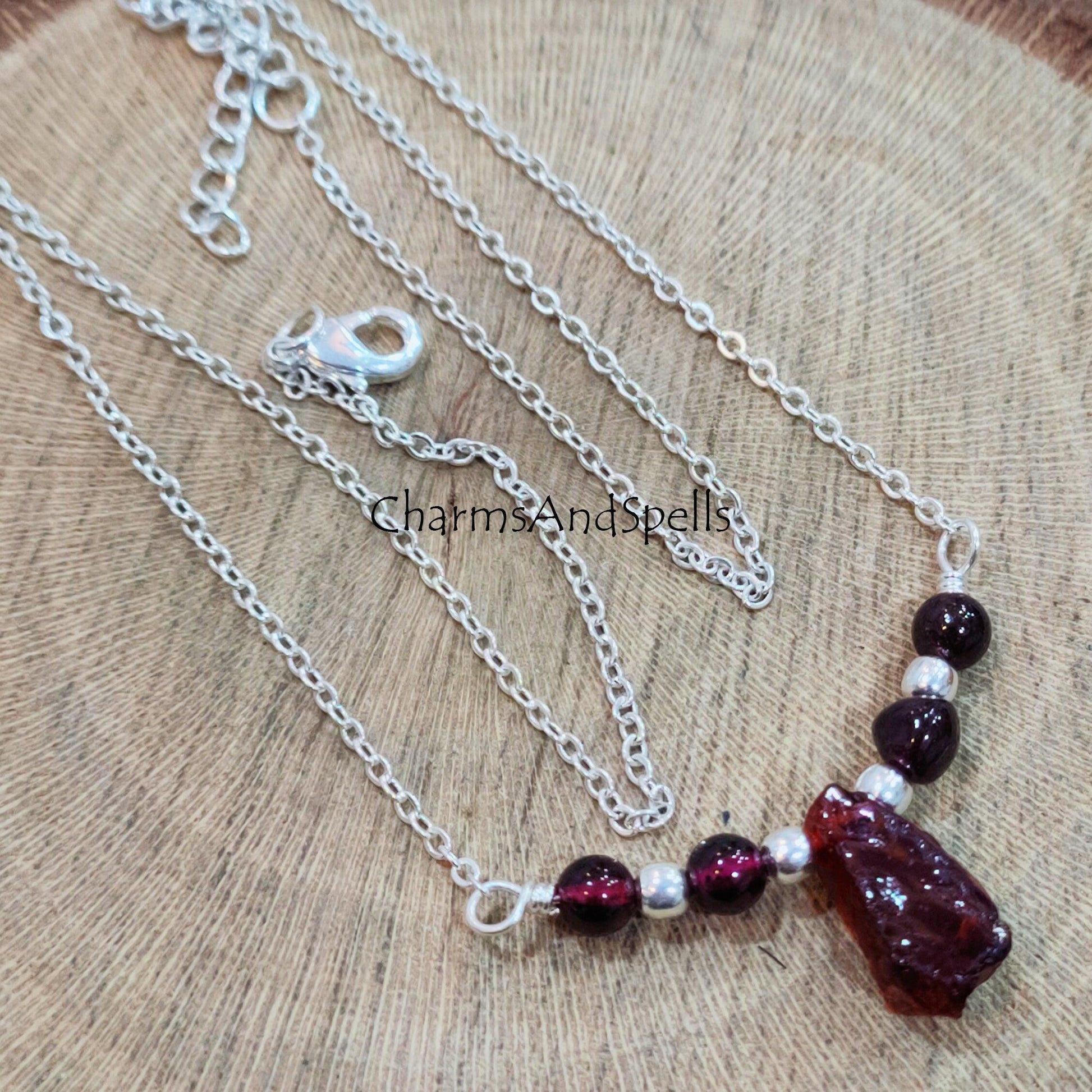 Raw Garnet Necklace, Raw Crystal Necklace, Red Crystal Necklace, January Birthstone Necklace, Garnet Necklace - Charms And Spells