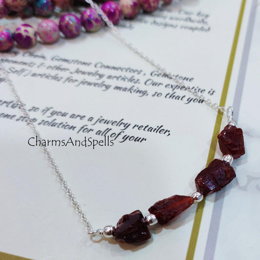 Natural Raw Garnet Necklace, Rough Gemstone Crystal, Healing Stone, January Birthstone, Layering, Girlfriend - Charms And Spells