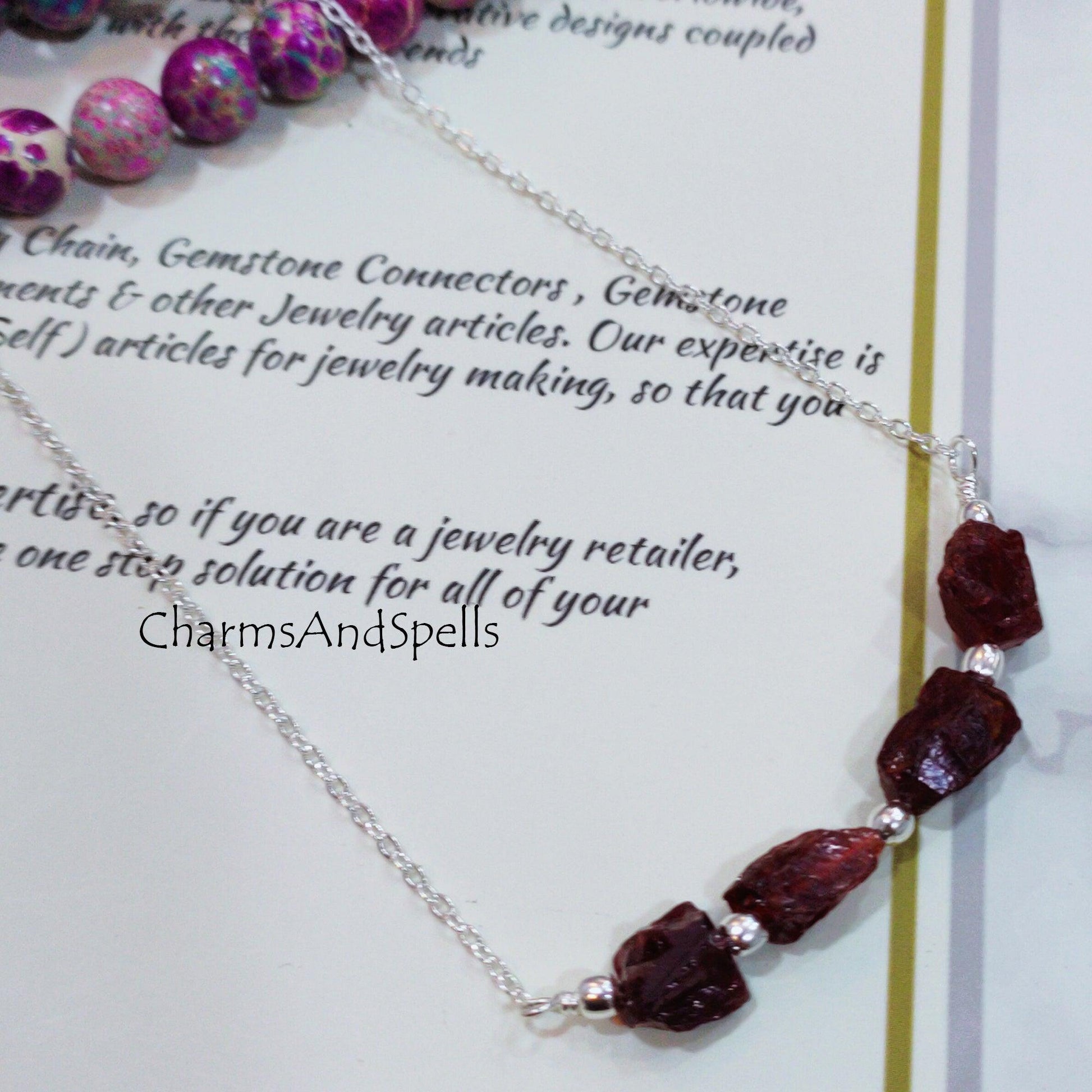 Natural Raw Garnet Necklace, Rough Gemstone Crystal, Healing Stone, January Birthstone, Layering, Girlfriend - Charms And Spells