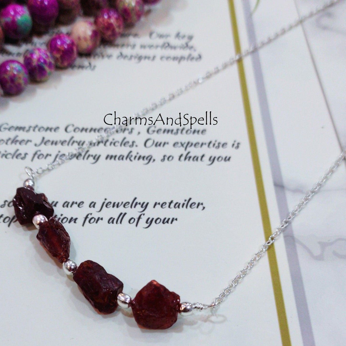 Natural Raw Garnet Necklace, Rough Gemstone Crystal, Healing Stone, January Birthstone, Layering, Girlfriend - Charms And Spells