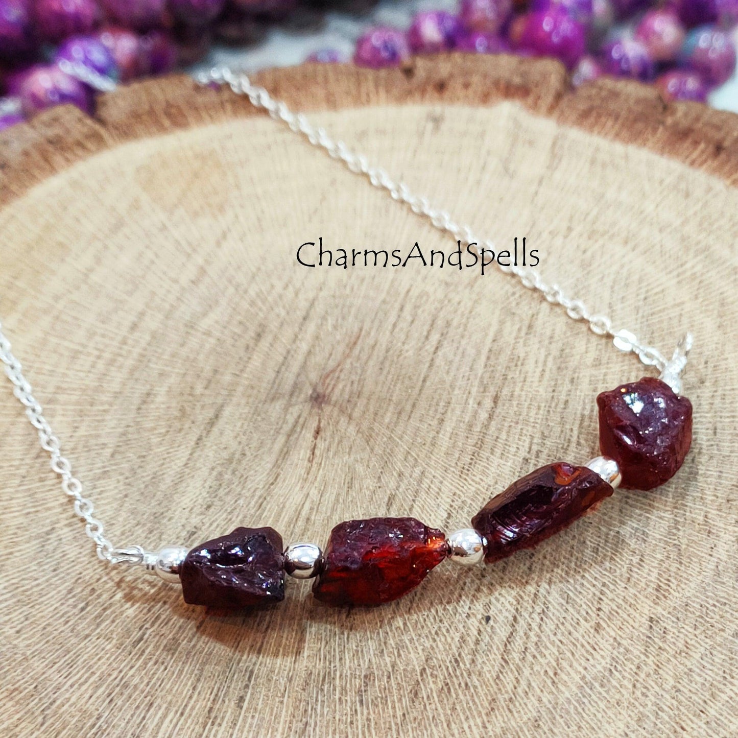 Natural Raw Garnet Necklace, Rough Gemstone Crystal, Healing Stone, January Birthstone, Layering, Girlfriend - Charms And Spells