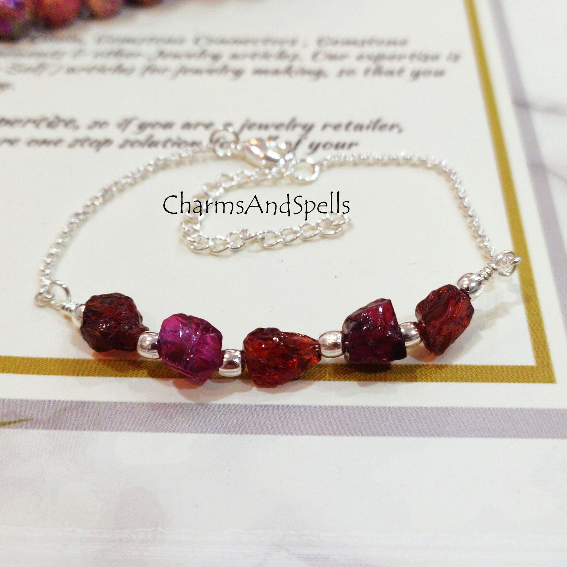 Natural Raw Garnet Necklace, Rough Gemstone Crystal, Healing Stone, January Birthstone, Layering, Girlfriend - Charms And Spells