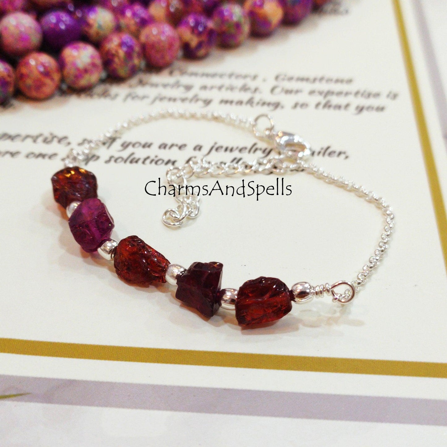 Garnet bracelet, January Birthstone bracelet, Birthstone gift, Raw garnet bracelet, healing crystals bracelet - Charms And Spells