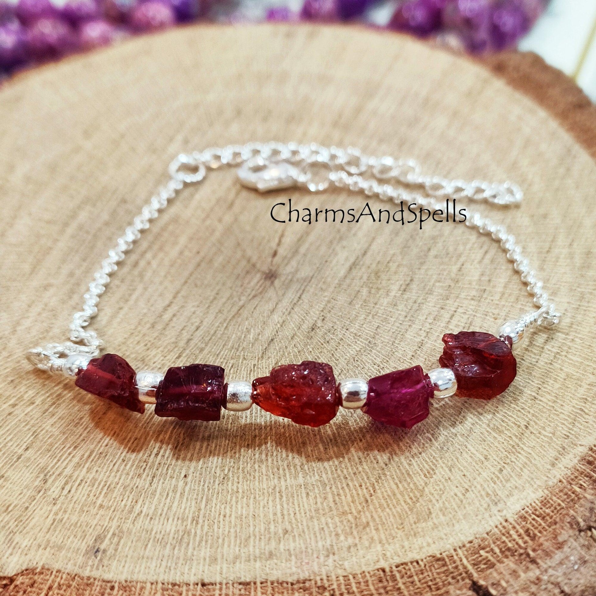 Garnet bracelet, January Birthstone bracelet, Birthstone gift, Raw garnet bracelet, healing crystals bracelet - Charms And Spells