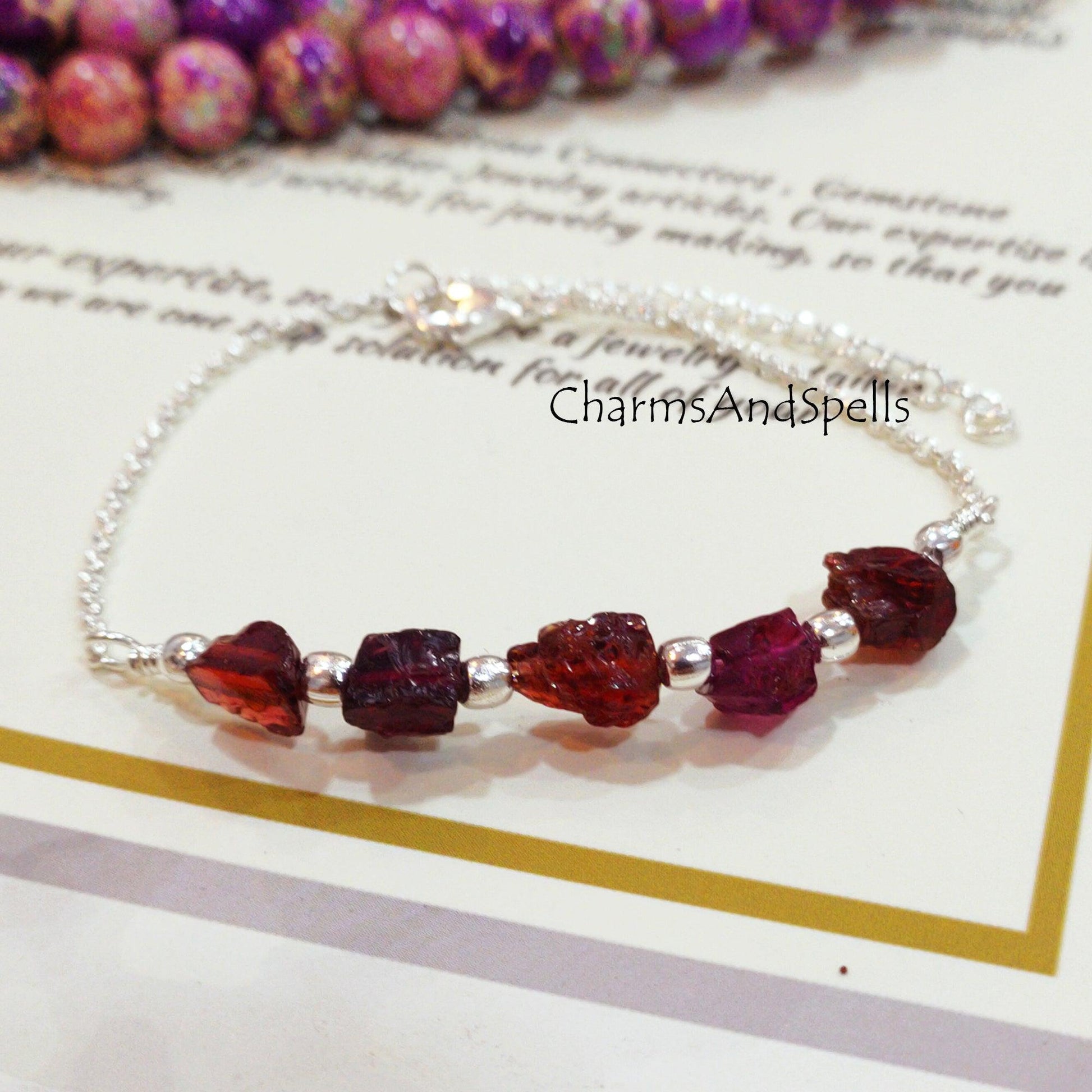 Garnet bracelet, January Birthstone bracelet, Birthstone gift, Raw garnet bracelet, healing crystals bracelet - Charms And Spells