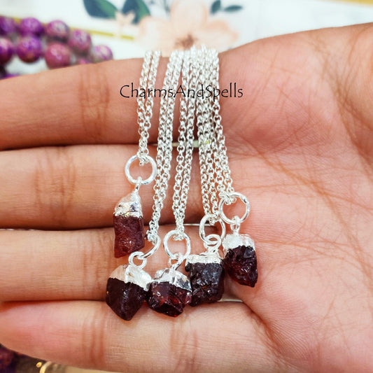 Raw Garnet Pendant, Garnet Jewellery, Silver Plated Jewelry, Raw Garnet, January Birthstone, Gift Ideas, Gifts for her - Charms And Spells