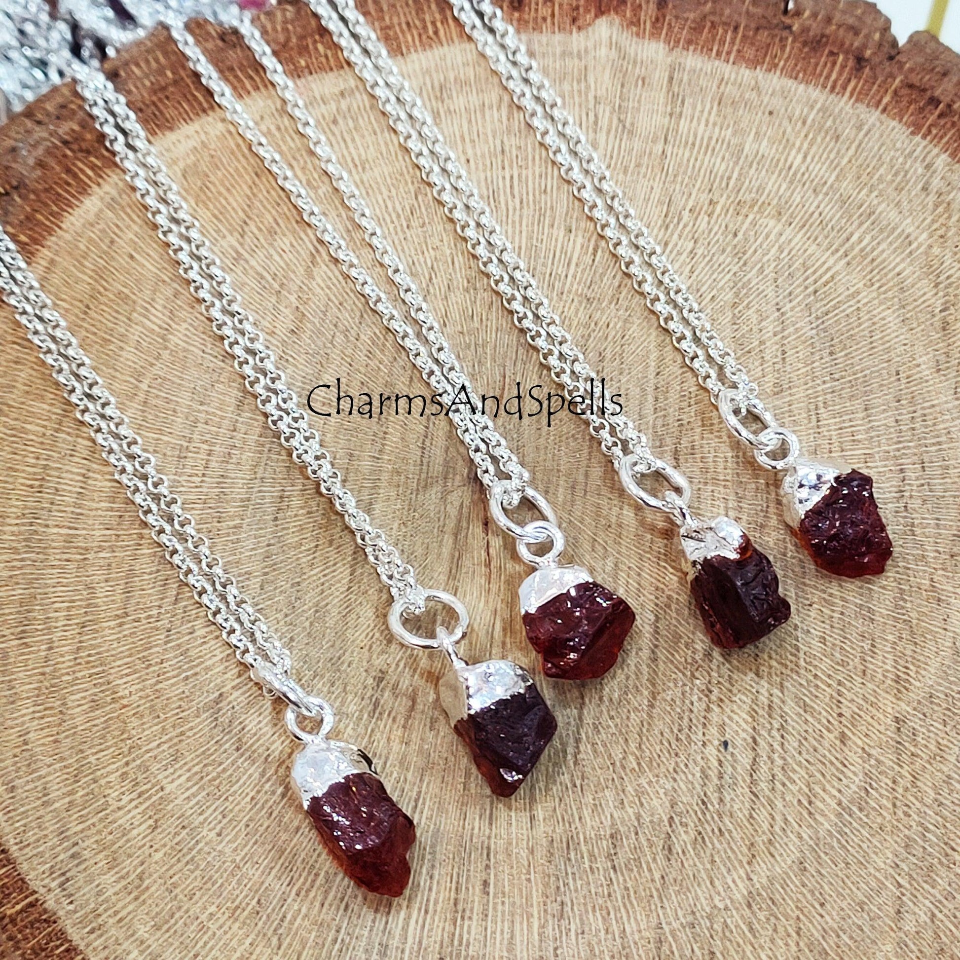 Raw Garnet Pendant, Garnet Jewellery, Silver Plated Jewelry, Raw Garnet, January Birthstone, Gift Ideas, Gifts for her - Charms And Spells