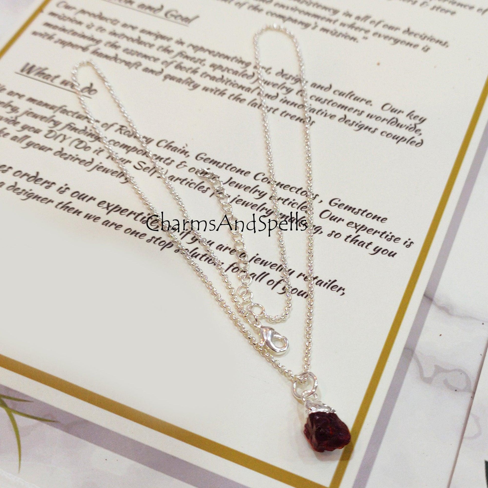 Raw Garnet Pendant, Garnet Jewellery, Silver Plated Jewelry, Raw Garnet, January Birthstone, Gift Ideas, Gifts for her - Charms And Spells