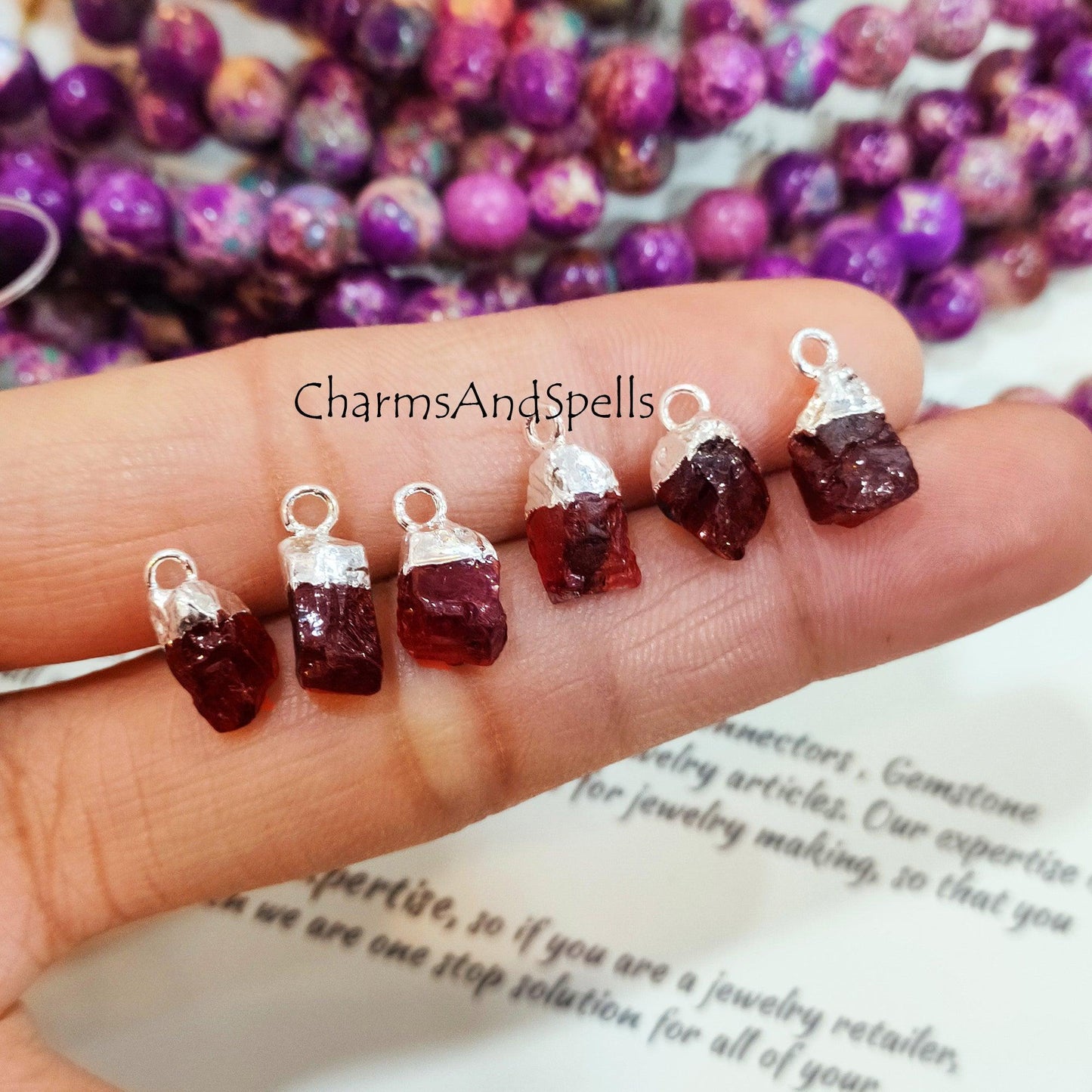 Red Garnet Pendant Connectors, Gemstone Rough Connectors, Silver Electroplated Single Bail Connectors, DIY Natural Raw Garnet Making Jewelry - Charms And Spells