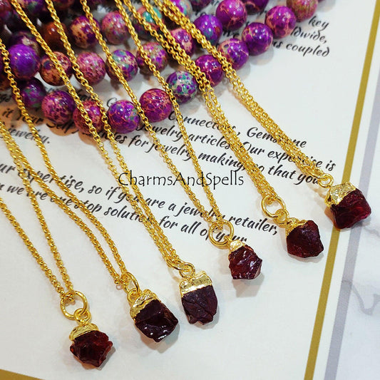 Rough Garnet Necklace, Garnet Jewelry, 14k Gold Plated Necklace, Raw Garnet, January Birthstone, Gift Ideas, Gifts for her - Charms And Spells