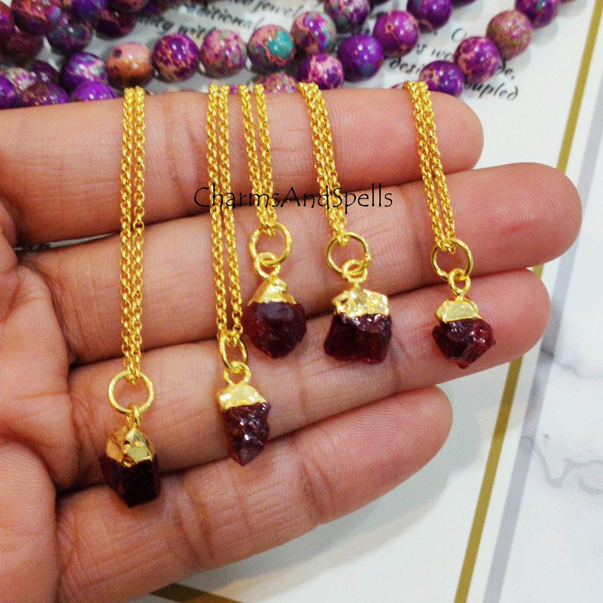 Rough Garnet Necklace, Garnet Jewelry, 14k Gold Plated Necklace, Raw Garnet, January Birthstone, Gift Ideas, Gifts for her - Charms And Spells