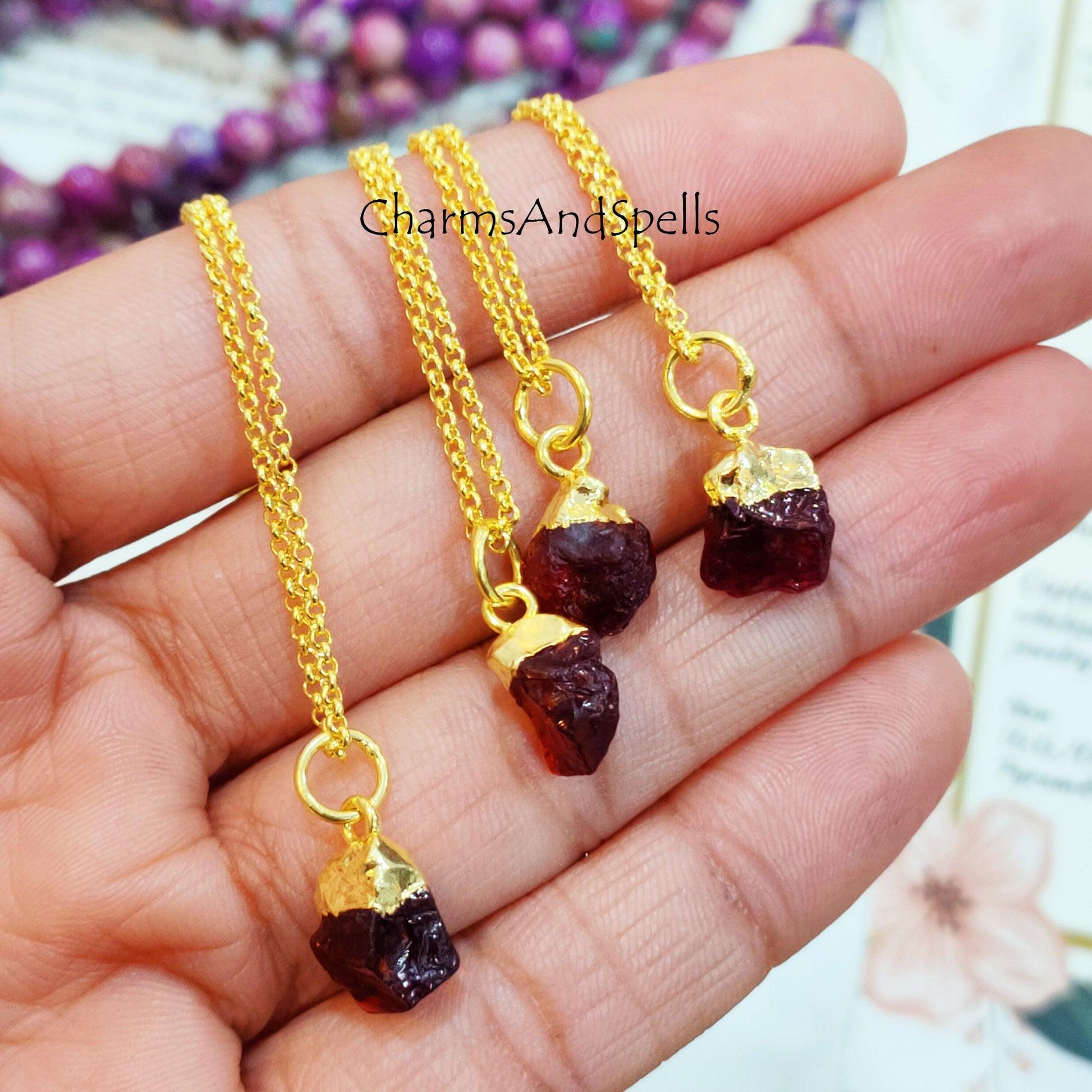 Rough Garnet Necklace, Garnet Jewelry, 14k Gold Plated Necklace, Raw Garnet, January Birthstone, Gift Ideas, Gifts for her - Charms And Spells