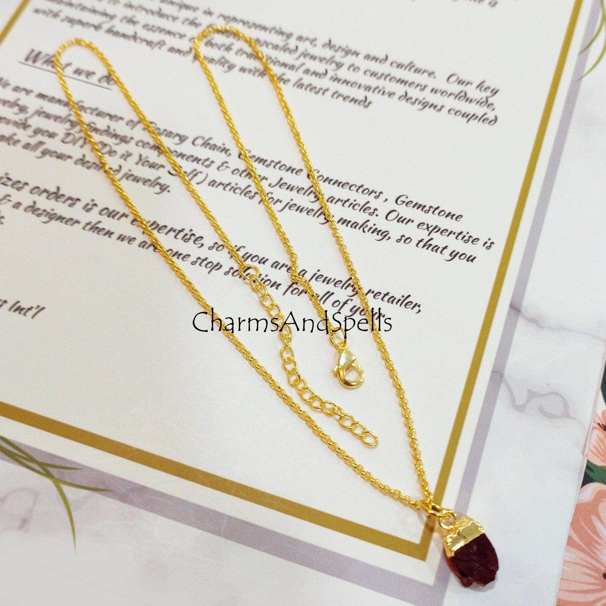 Rough Garnet Necklace, Garnet Jewelry, 14k Gold Plated Necklace, Raw Garnet, January Birthstone, Gift Ideas, Gifts for her - Charms And Spells