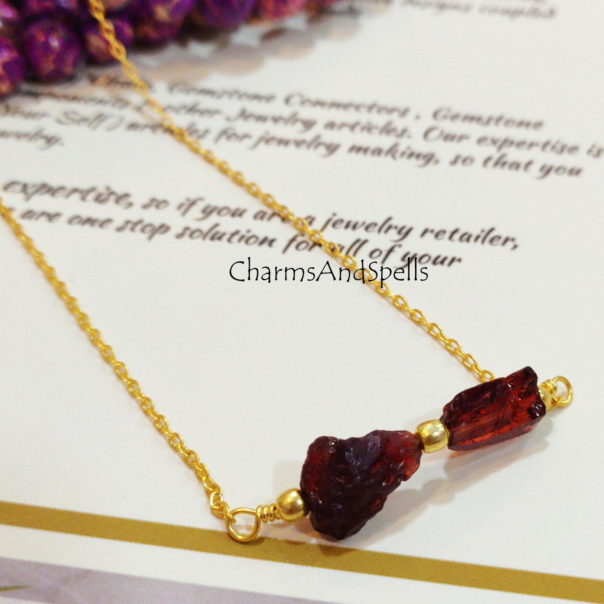 Natural Raw Garnet Necklace, Healing Necklace, January Birthstone, Layering Necklace, Gift For Girlfriend, Gift for Her - Charms And Spells