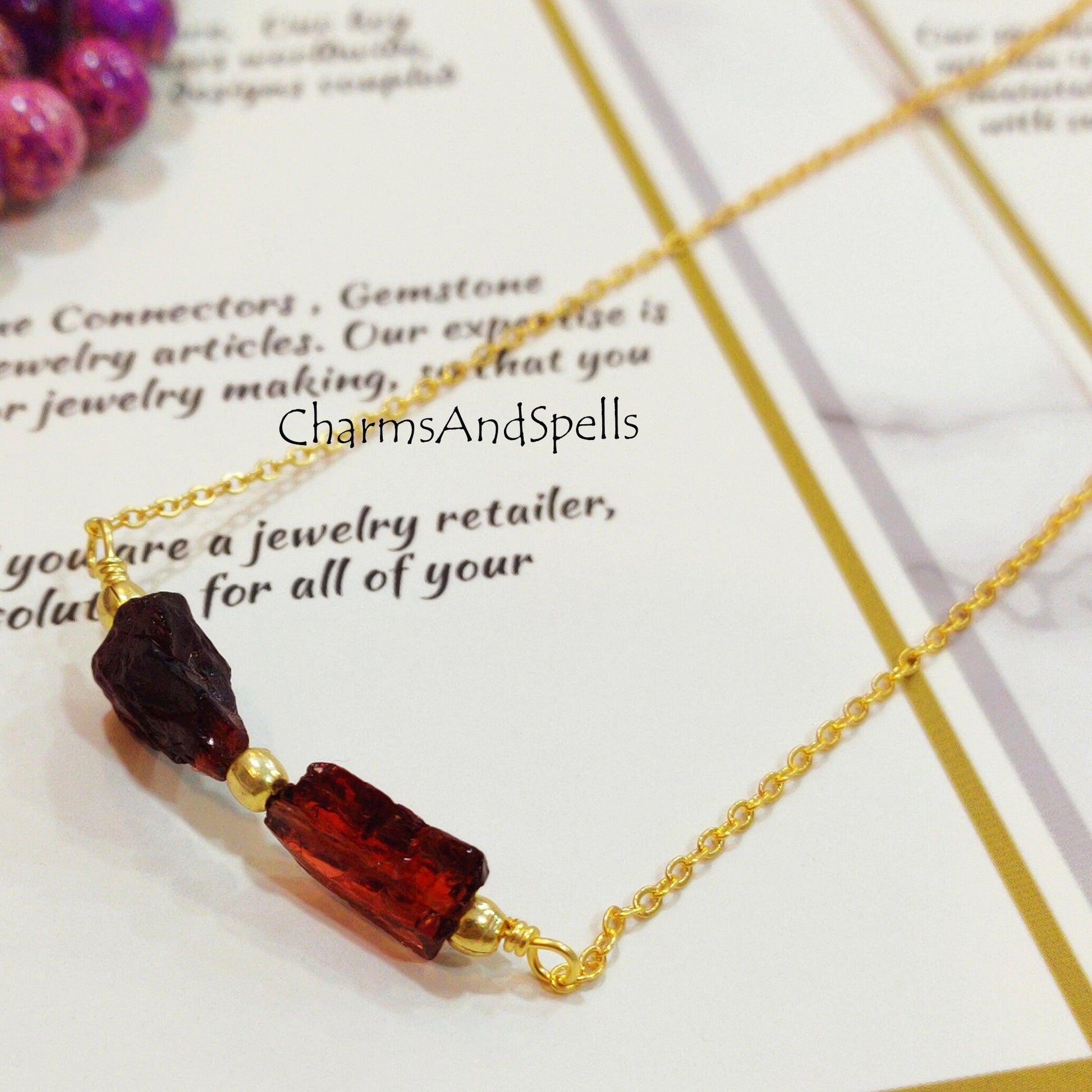 Natural Raw Garnet Necklace, Healing Necklace, January Birthstone, Layering Necklace, Gift For Girlfriend, Gift for Her - Charms And Spells