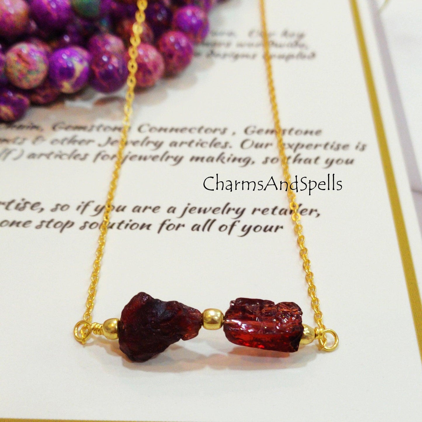 Natural Raw Garnet Necklace, Healing Necklace, January Birthstone, Layering Necklace, Gift For Girlfriend, Gift for Her - Charms And Spells