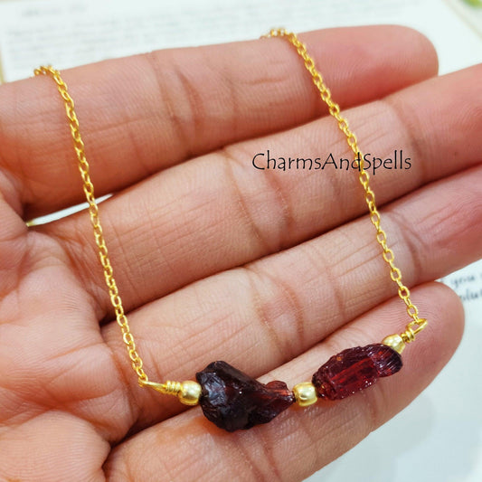 Natural Raw Garnet Necklace, Healing Necklace, January Birthstone, Layering Necklace, Gift For Girlfriend, Gift for Her - Charms And Spells