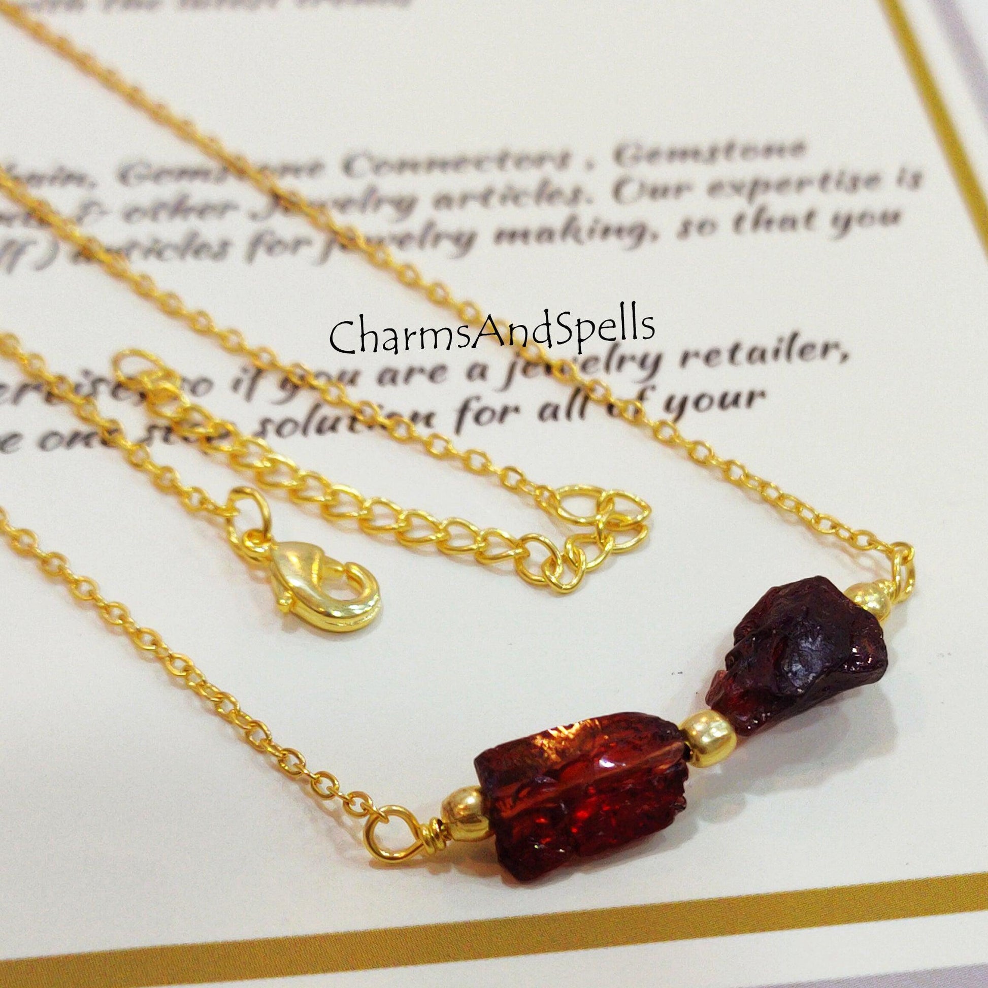 Natural Raw Garnet Necklace, Healing Necklace, January Birthstone, Layering Necklace, Gift For Girlfriend, Gift for Her - Charms And Spells