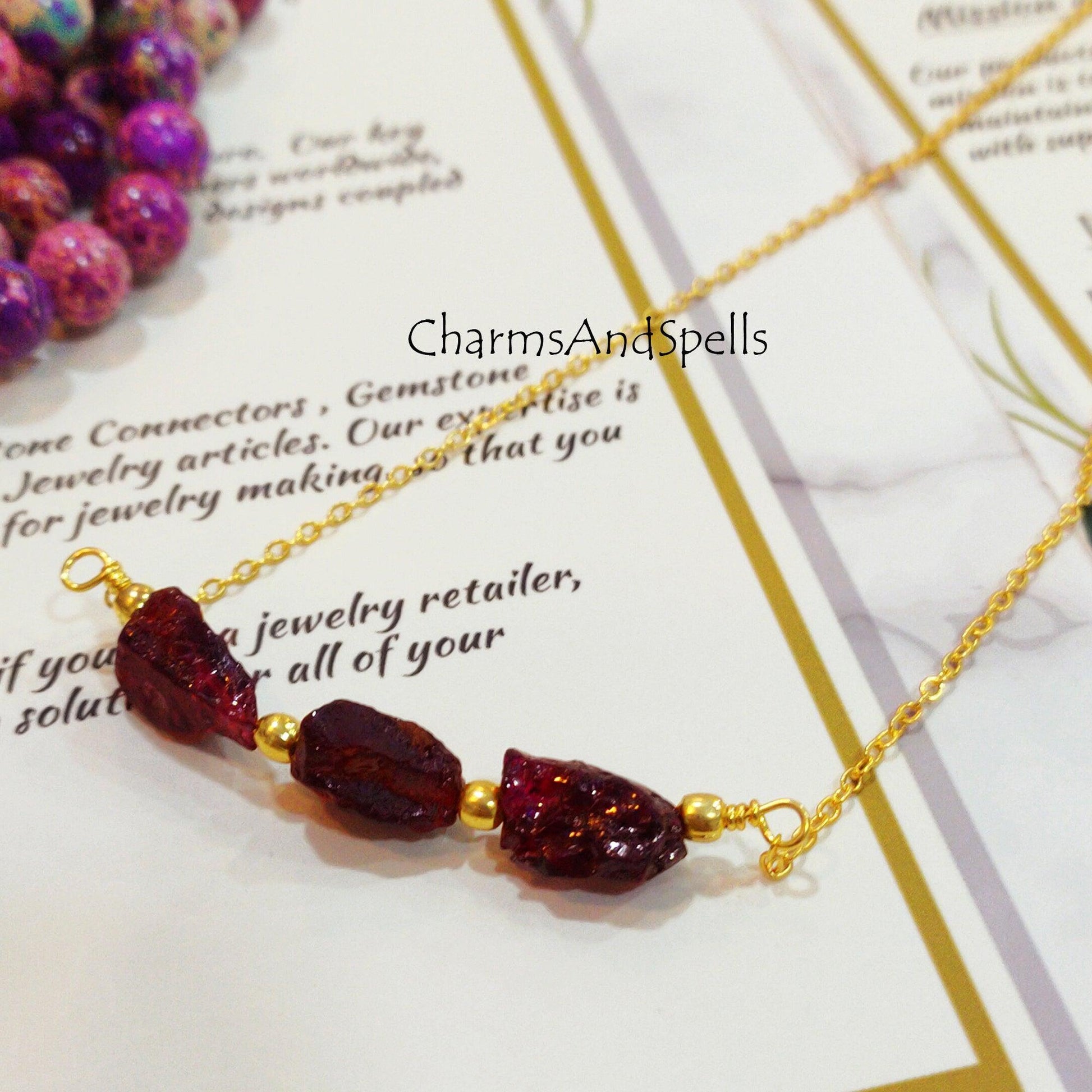 Rough Red Garnet Necklace, Gemstone Necklace, January Birthstone, Ethnic Jewelry, Gift For Her, Garnet Necklace, Hippie Necklace - Charms And Spells