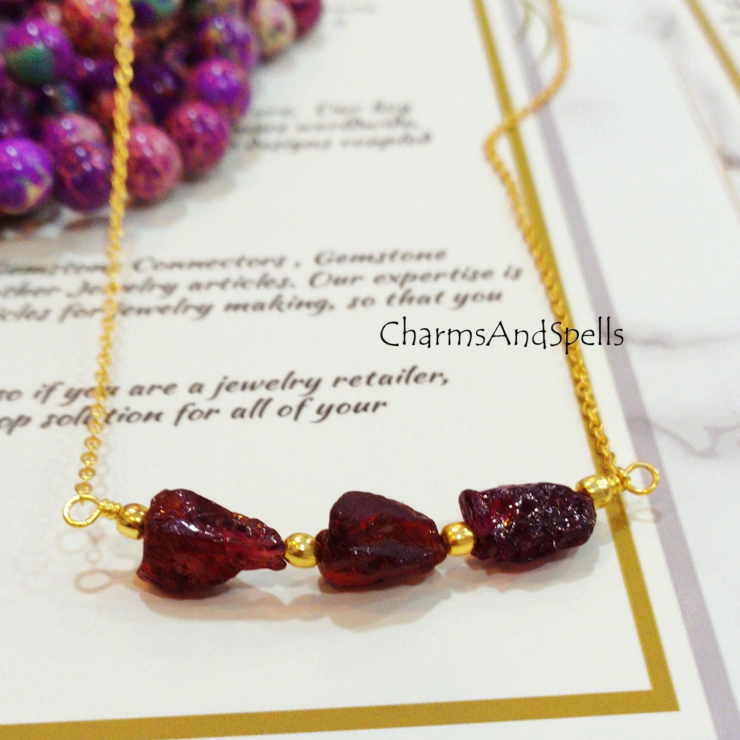 Rough Red Garnet Necklace, Gemstone Necklace, January Birthstone, Ethnic Jewelry, Gift For Her, Garnet Necklace, Hippie Necklace - Charms And Spells