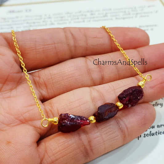 Rough Red Garnet Necklace, Gemstone Necklace, January Birthstone, Ethnic Jewelry, Gift For Her, Garnet Necklace, Hippie Necklace - Charms And Spells