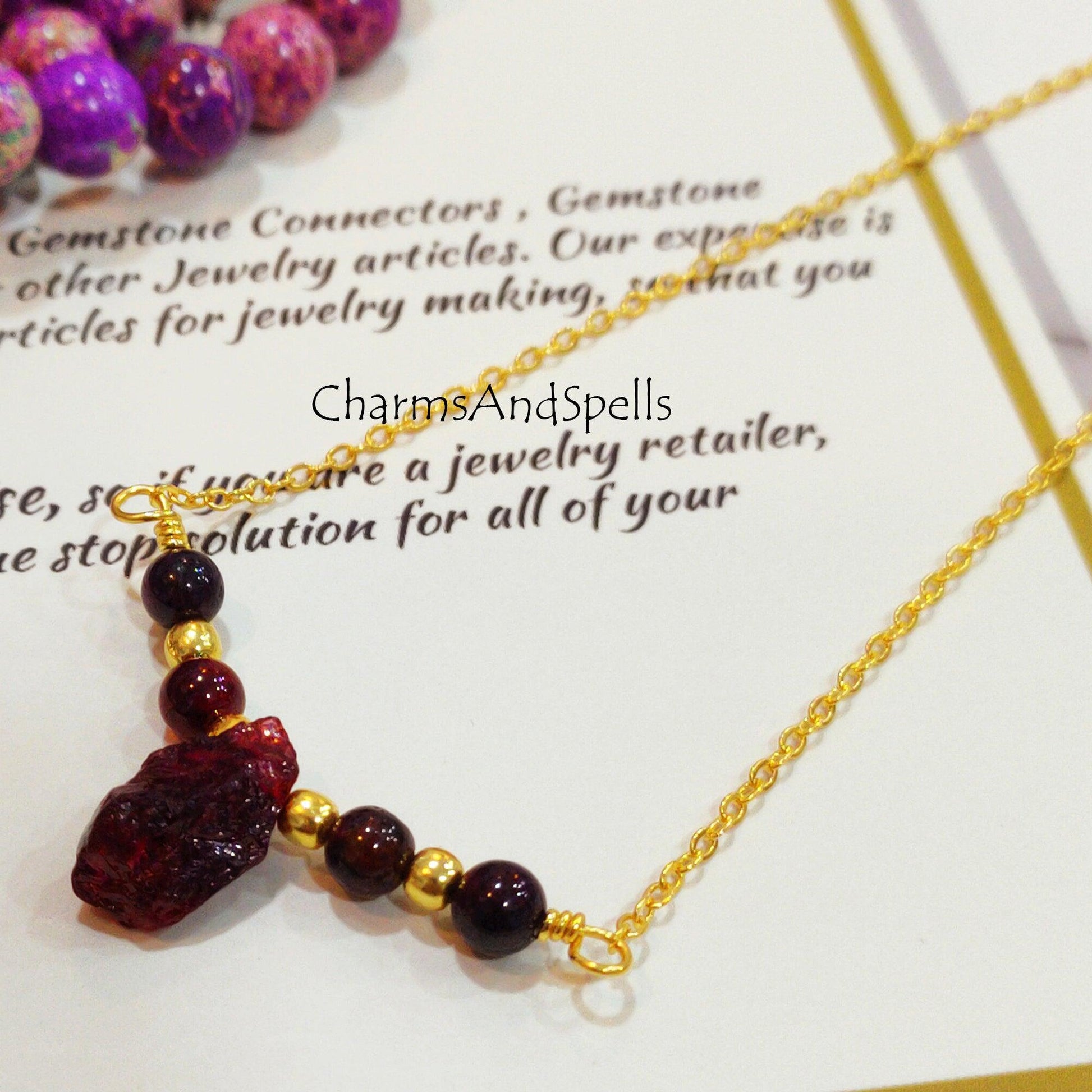 Raw Red Garnet Necklace, Gypsy Necklace, January Birthstone, Garnet Jewelry, Gift For Her, Ethnic Necklace, Beaded Necklace - Charms And Spells