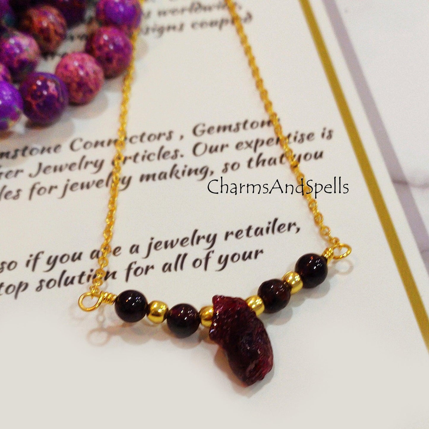 Raw Red Garnet Necklace, Gypsy Necklace, January Birthstone, Garnet Jewelry, Gift For Her, Ethnic Necklace, Beaded Necklace - Charms And Spells