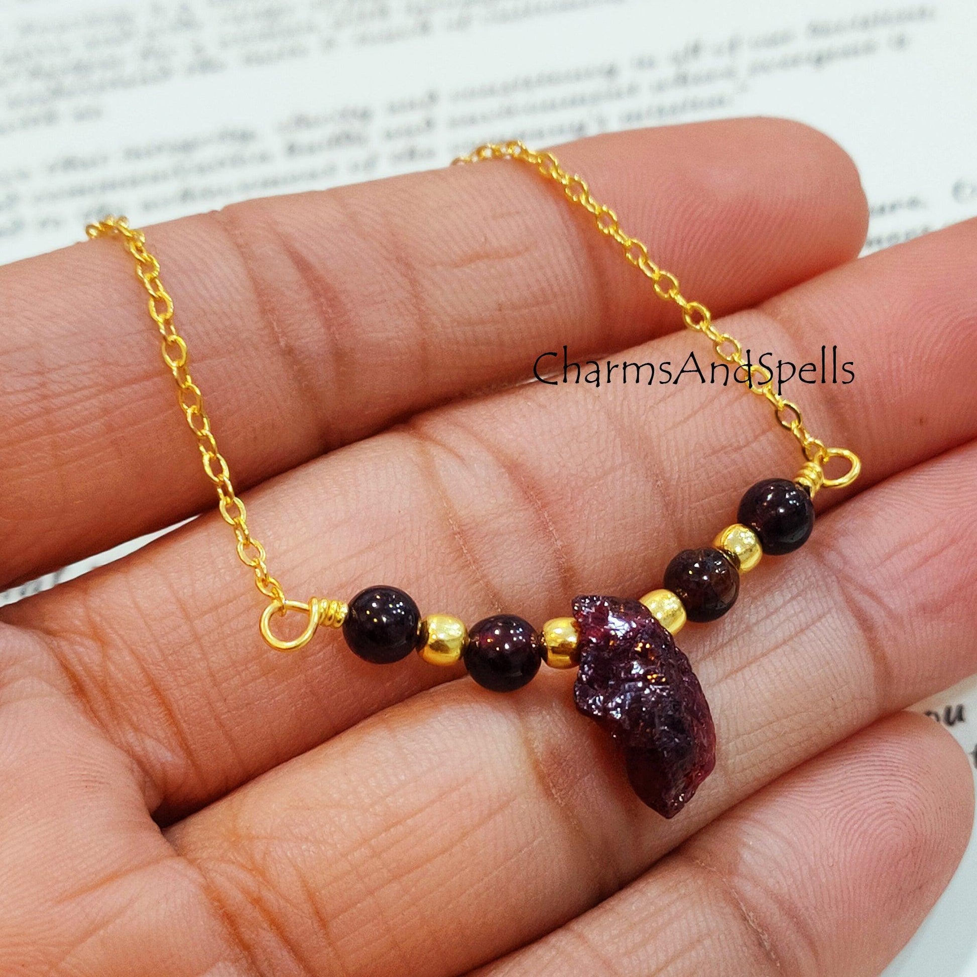 Raw Red Garnet Necklace, Gypsy Necklace, January Birthstone, Garnet Jewelry, Gift For Her, Ethnic Necklace, Beaded Necklace - Charms And Spells