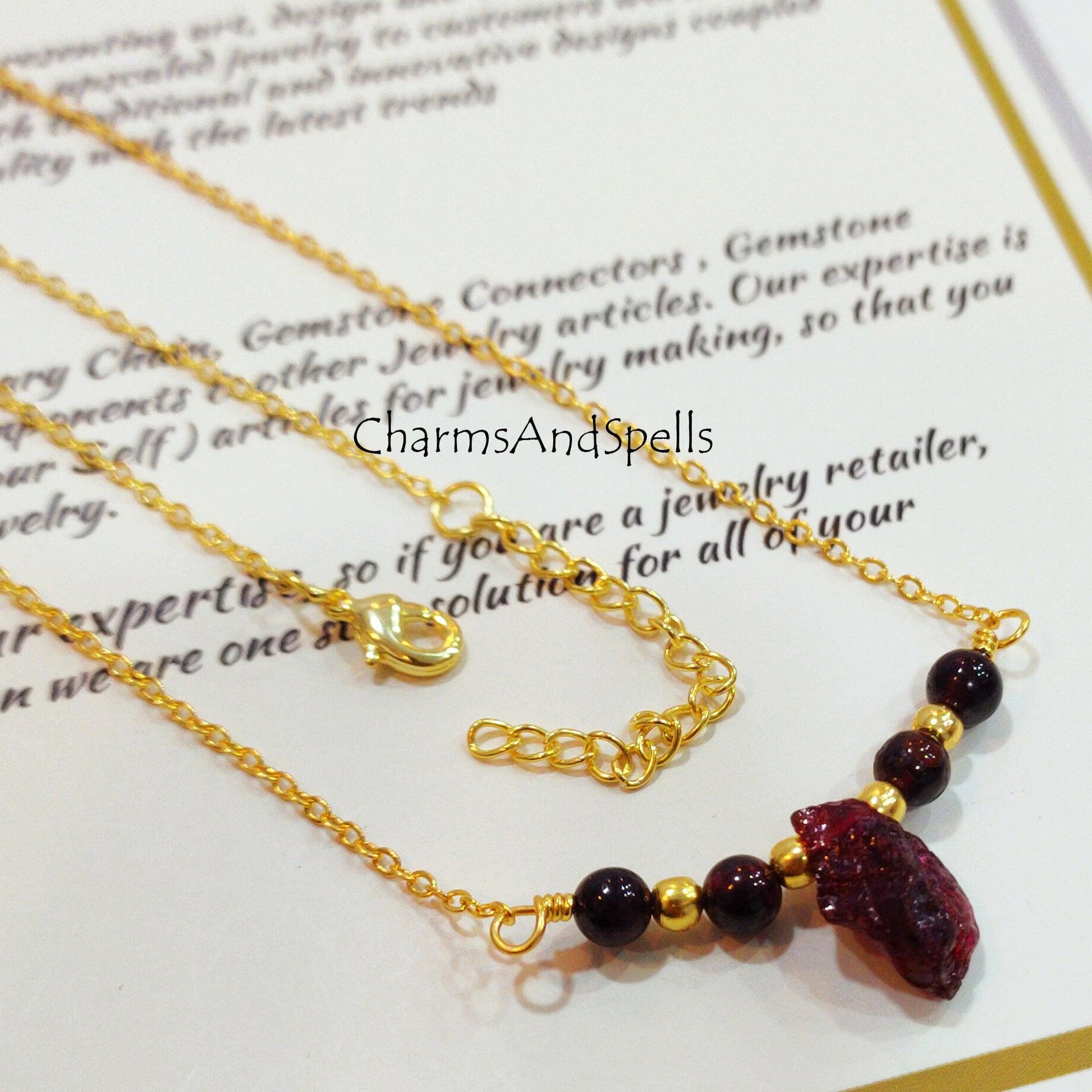 Raw Red Garnet Necklace, Gypsy Necklace, January Birthstone, Garnet Jewelry, Gift For Her, Ethnic Necklace, Beaded Necklace - Charms And Spells