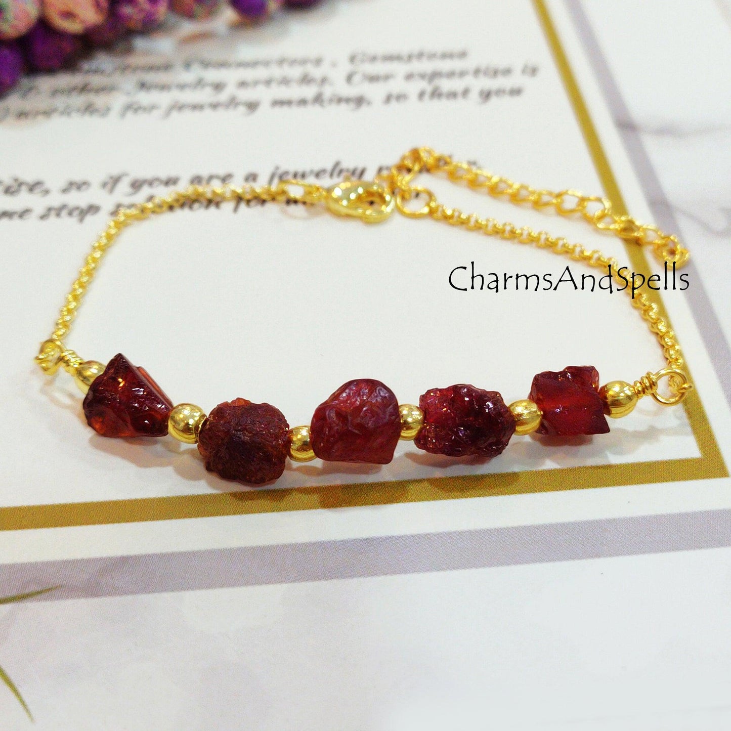 Raw Garnet Bracelet, January Birthstone Bracelet, Healing Bracelet, Raw Garnet Bracelet, Dainty Crystals Bracelet, Bracelet For Women - Charms And Spells