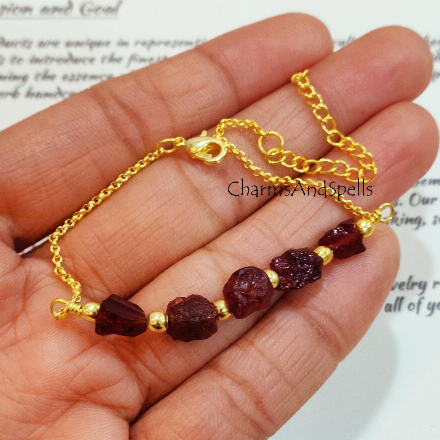 Raw Garnet Bracelet, January Birthstone Bracelet, Healing Bracelet, Raw Garnet Bracelet, Dainty Crystals Bracelet, Bracelet For Women - Charms And Spells