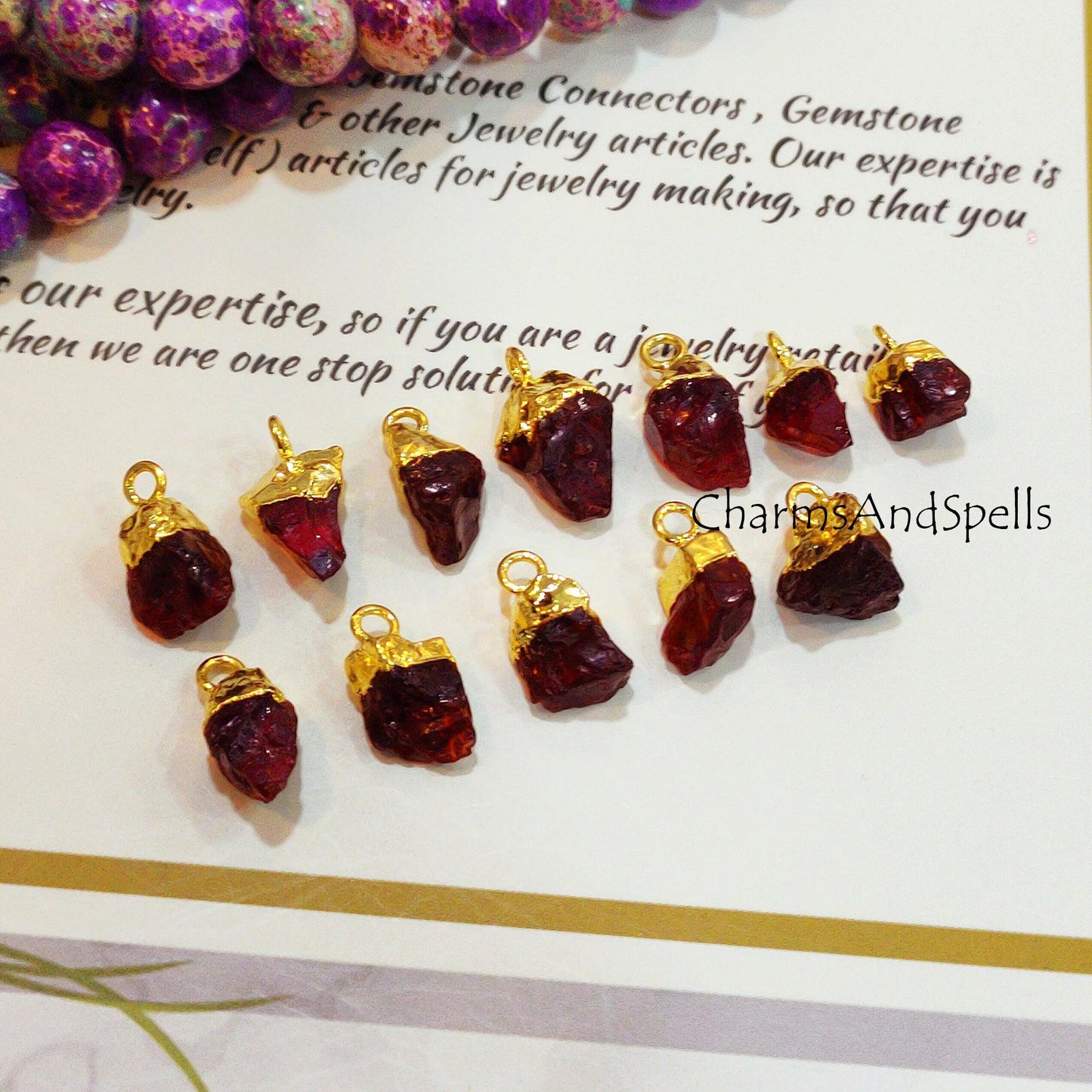 Natural Red Garnet Connectors, Gemstone Rough Connectors, Electroplated Single Bail Connectors, DIY Raw Garnet Making Jewelry - Charms And Spells